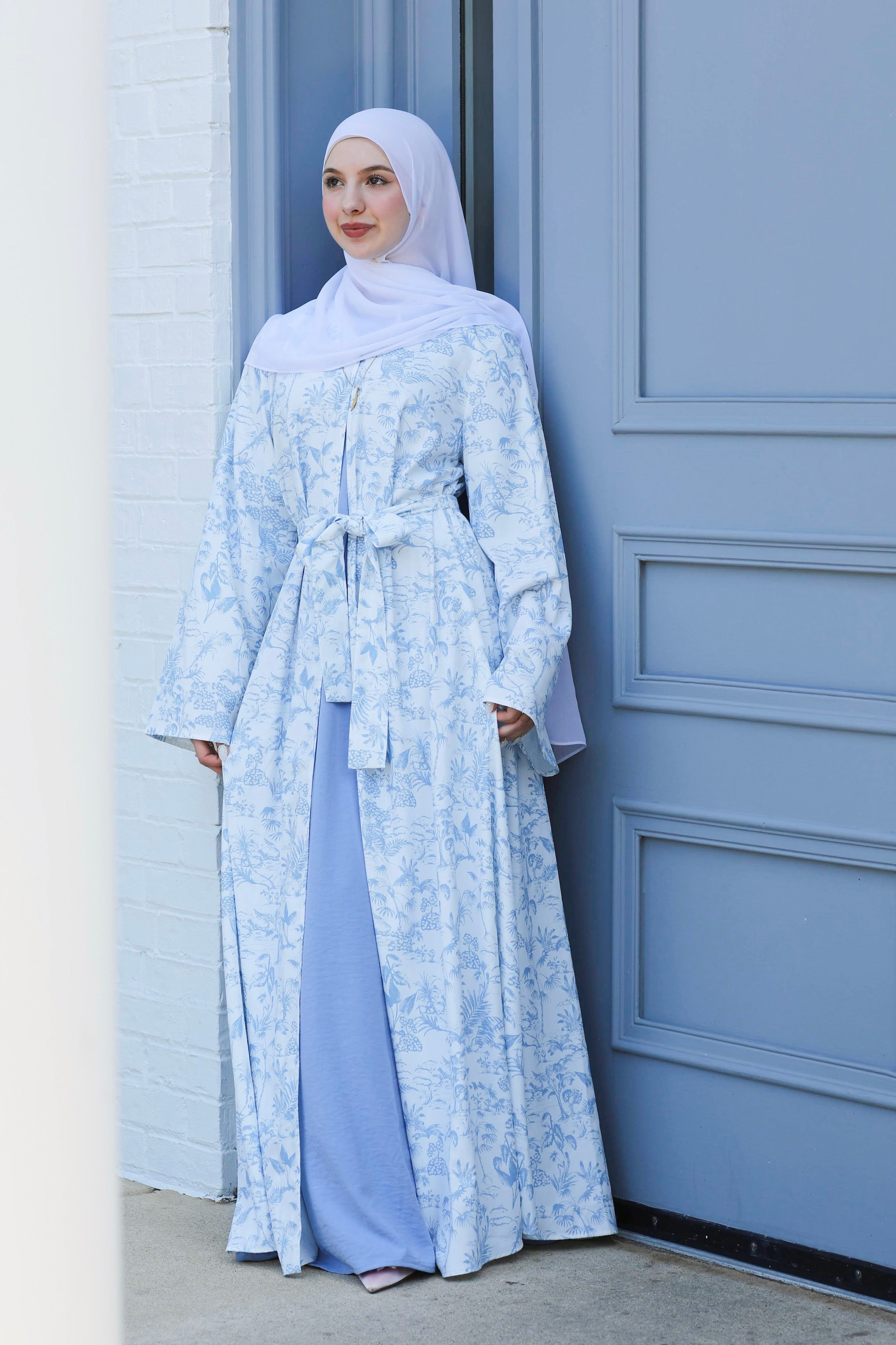 Nawar Toile Kimono Abaya – Bleu