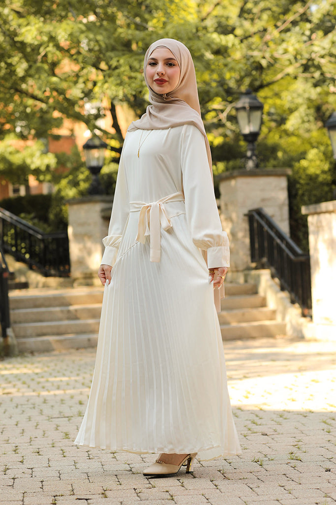 IvoryZeenat Pleated Maxi Dress - Ivory, L / 52 / Ivory| Niswa Fashion IvoryZeenat Pleated Maxi Dress - Ivory, L / 52 / Ivory| Niswa Fashion