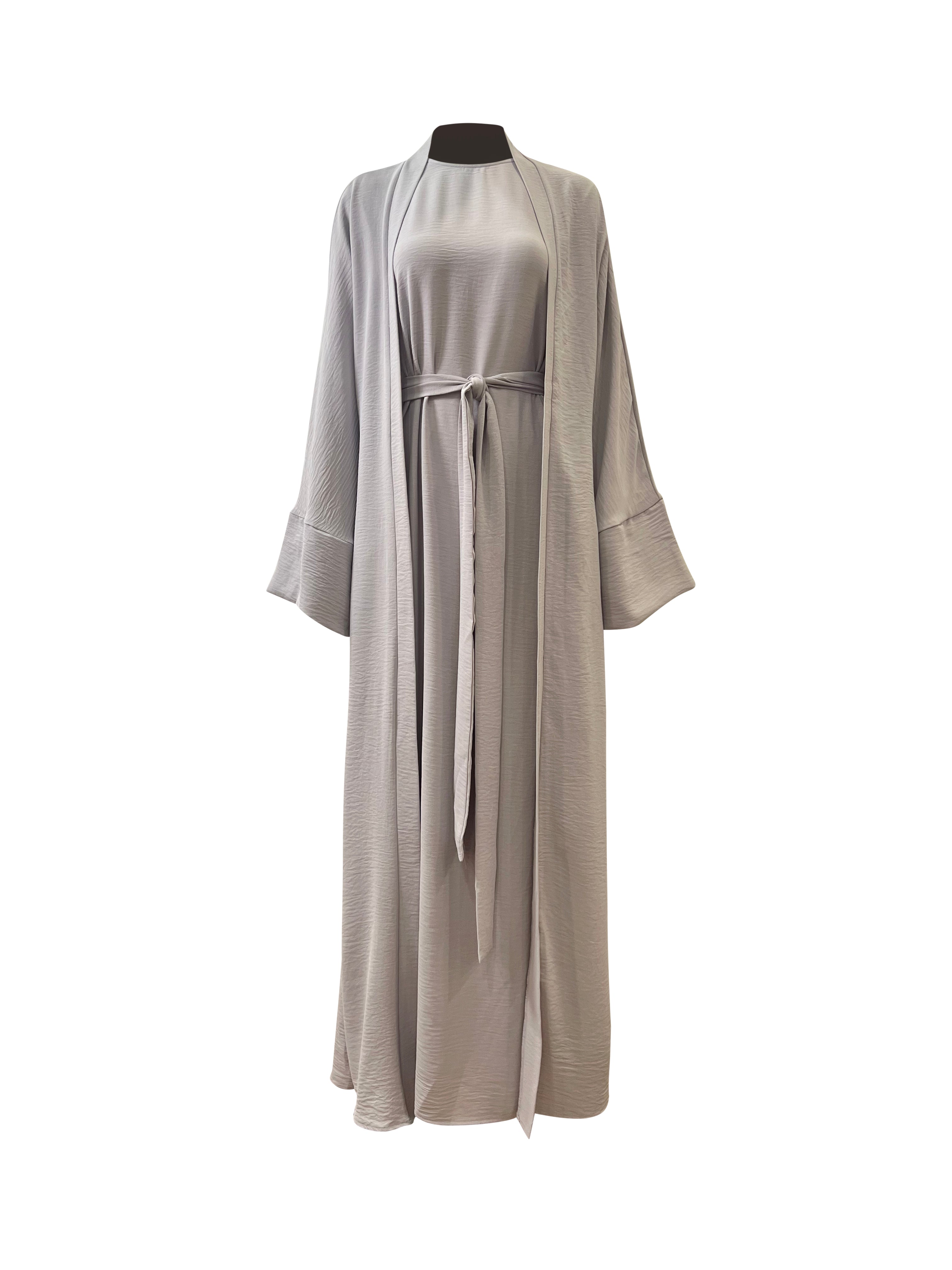 Marjan Texture Kimono Abaya Set - Steel