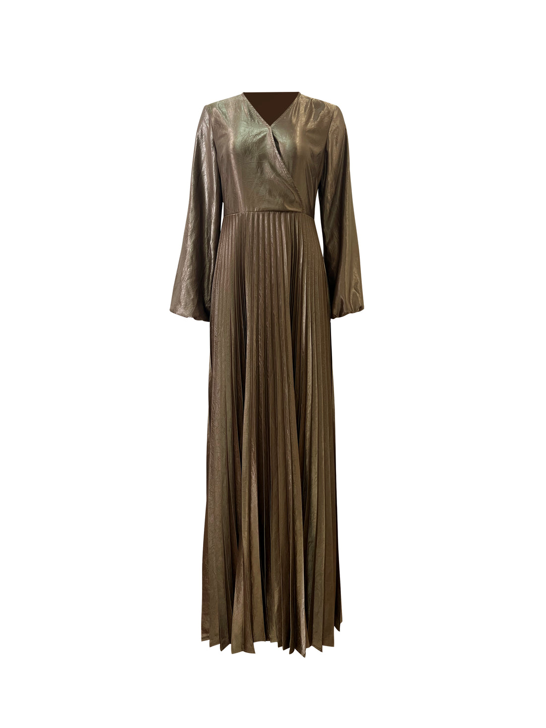 Ayla Pleated Satin Gown - Metallic Gold