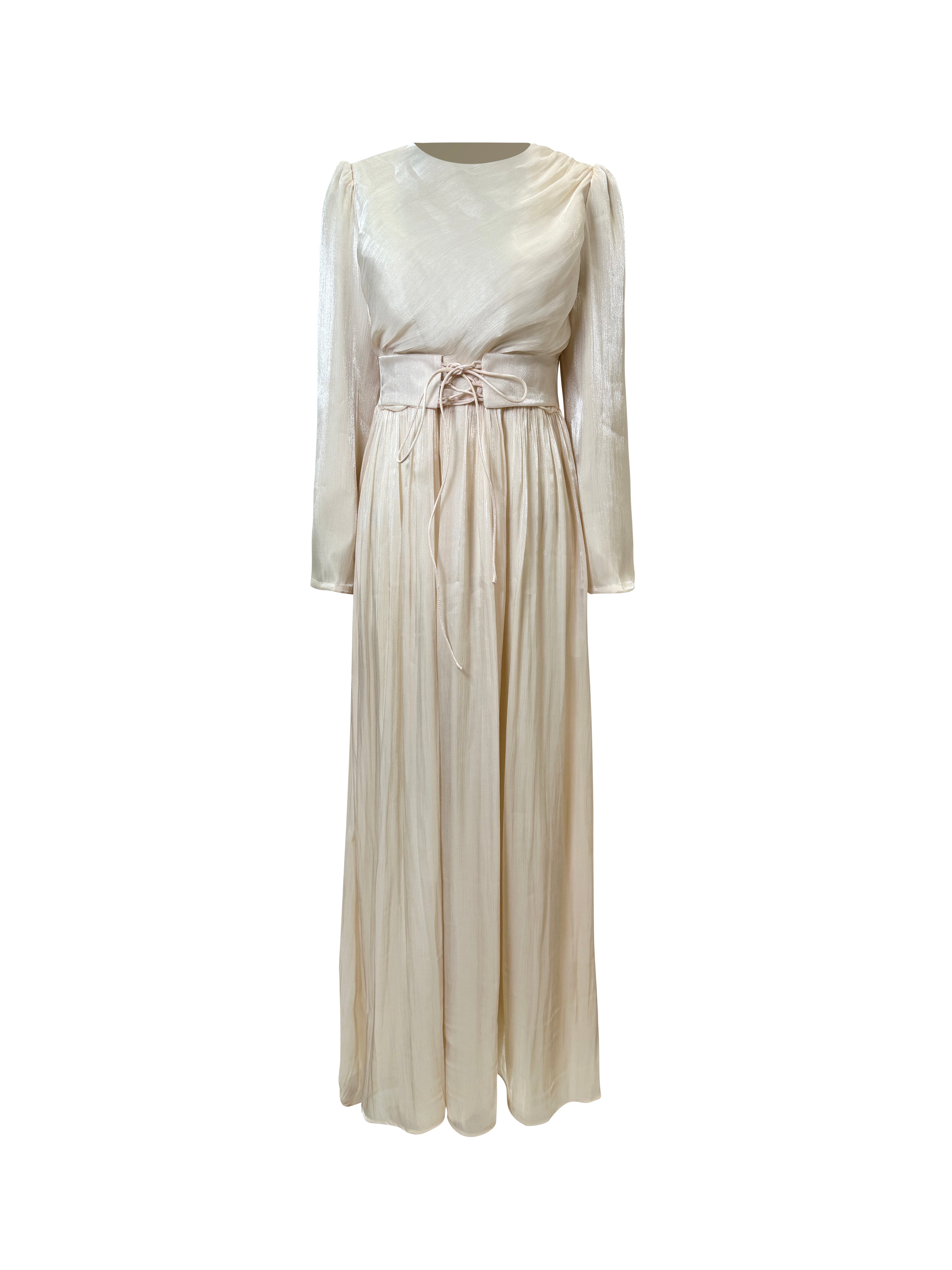 Hiba Metallic Maxi Gown - Ivory Elegance