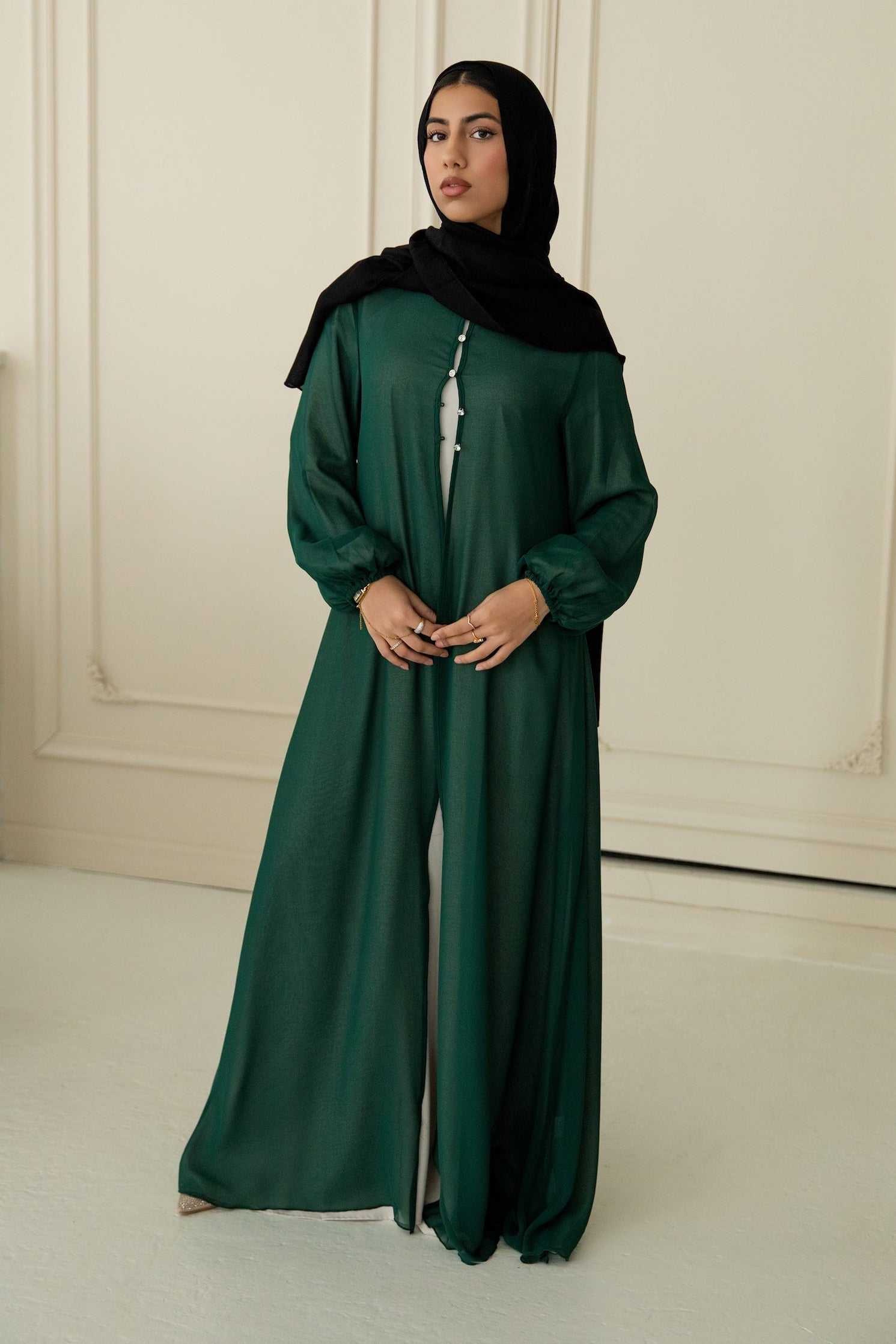 Hawa Chiffon Cardigan - Evergreen
