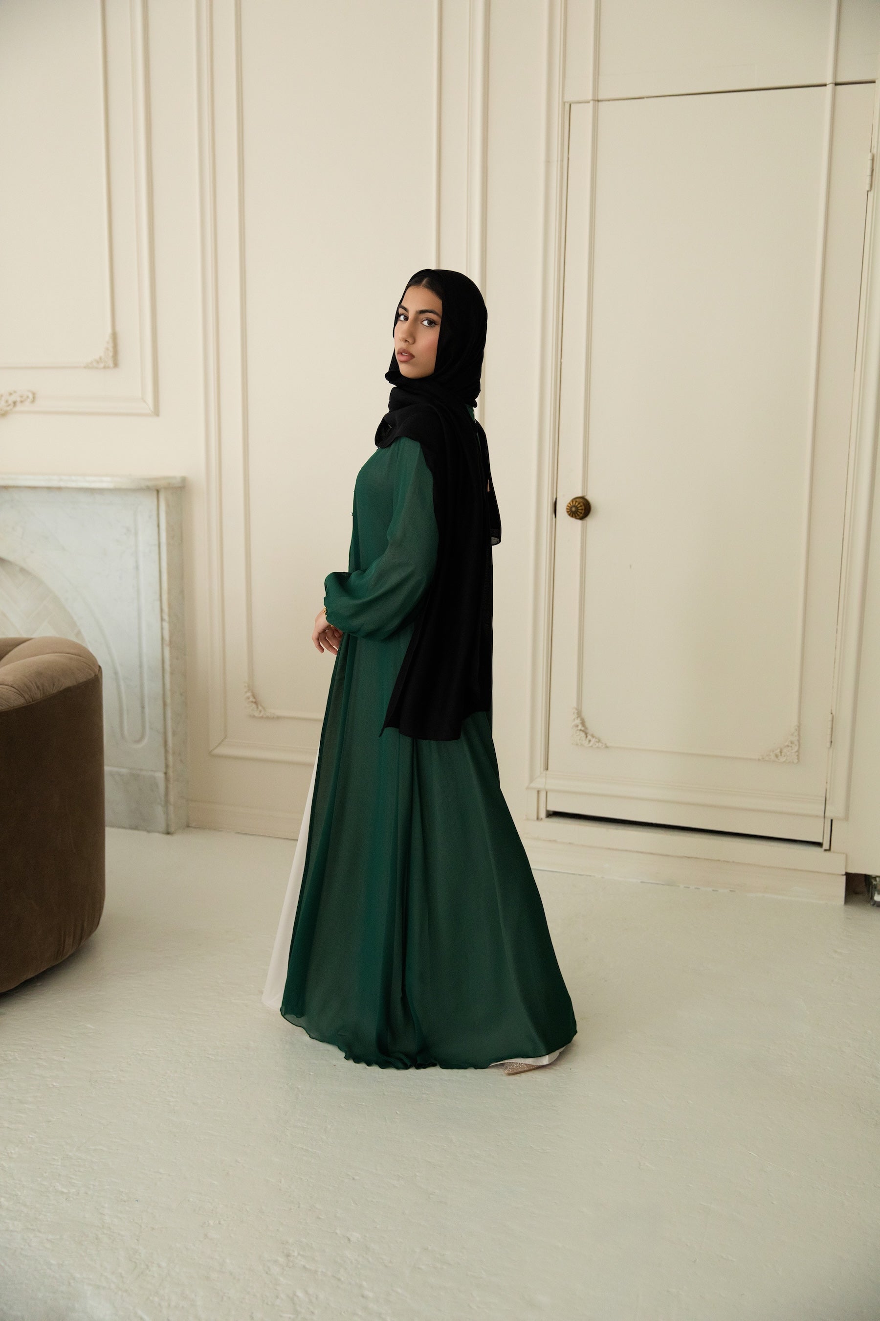 Hawa Chiffon Cardigan - Evergreen