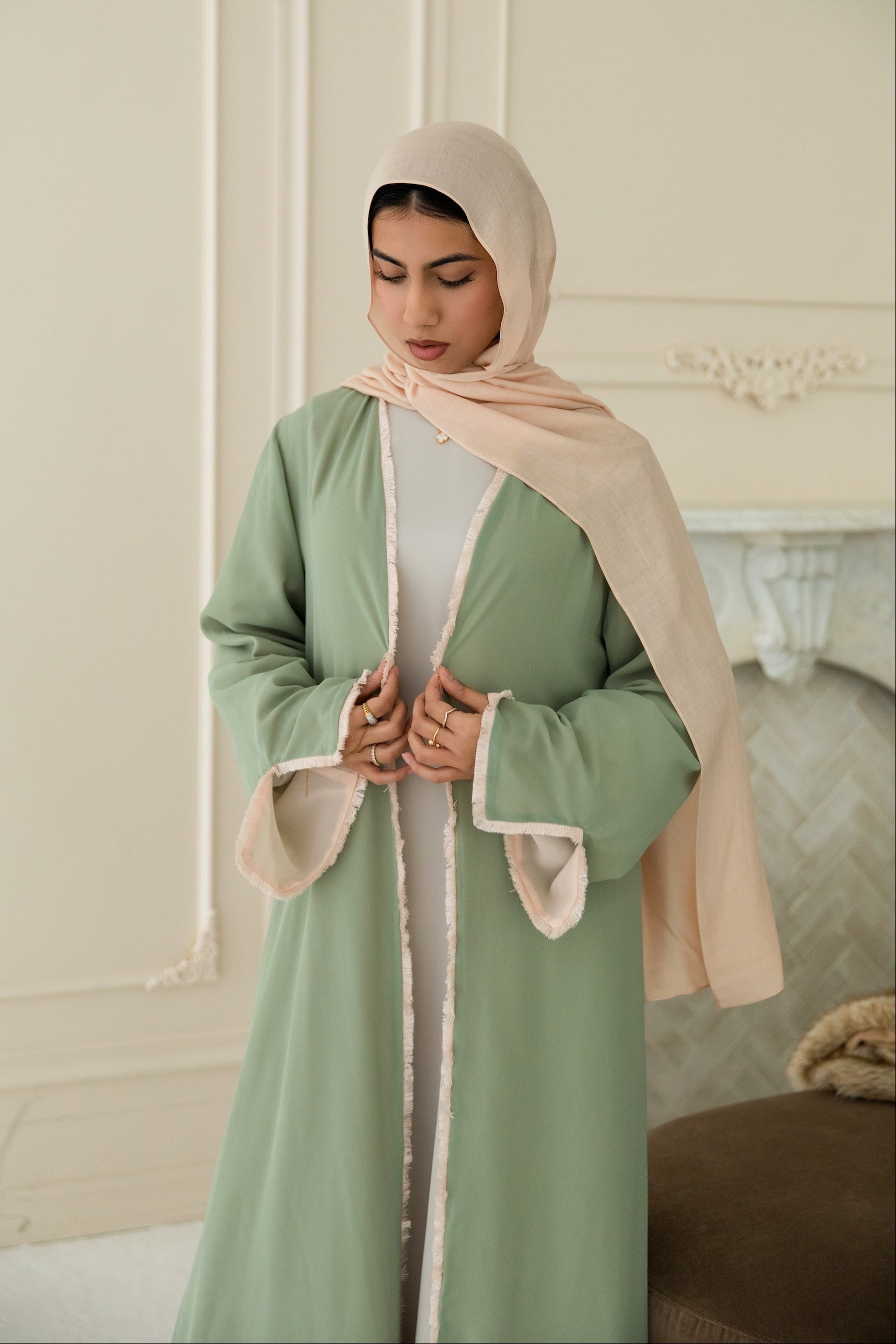 Alwan Reversible Kimono Abaya - Pistachio Creme