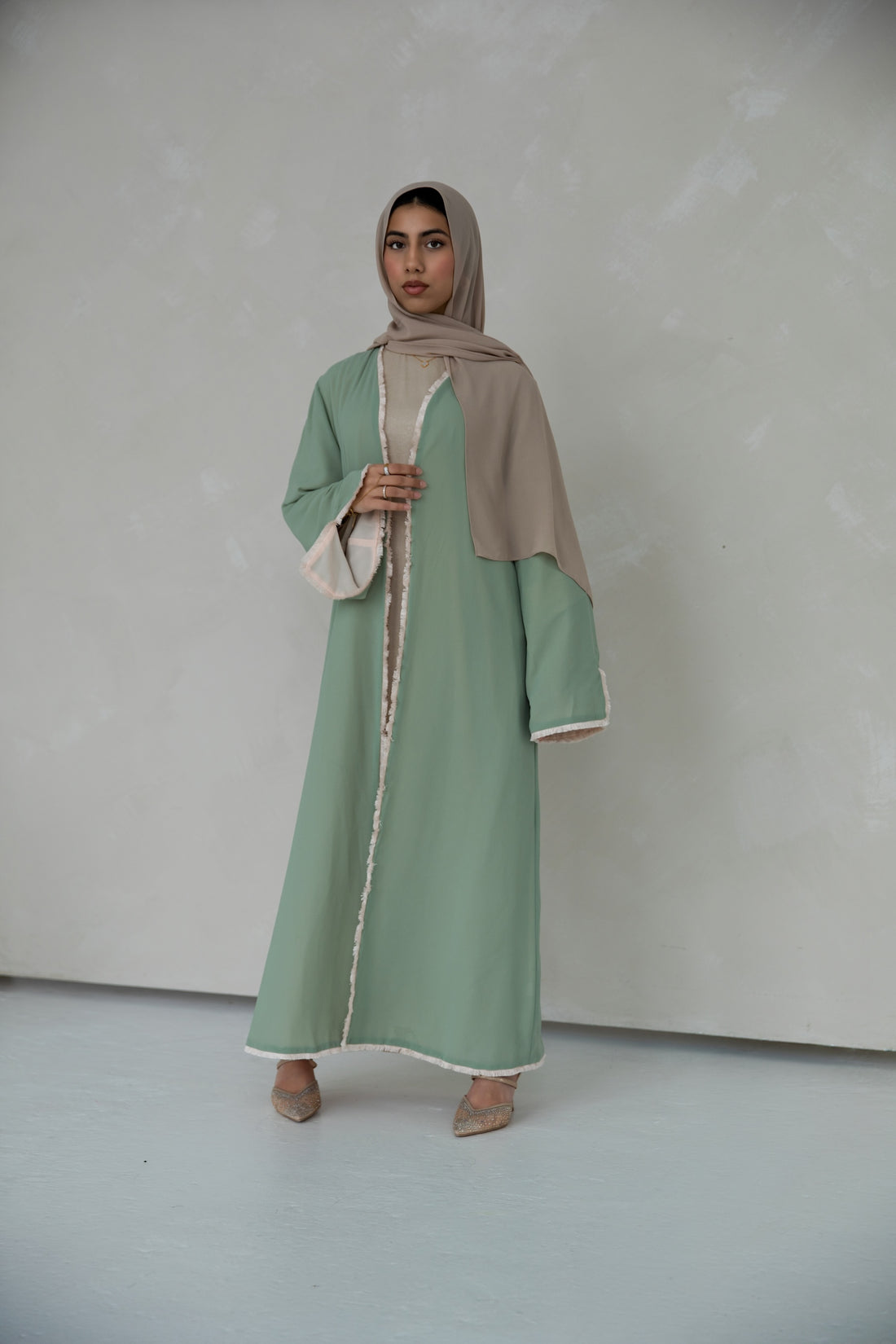 Alwan Reversible Kimono Abaya - Pistachio Creme