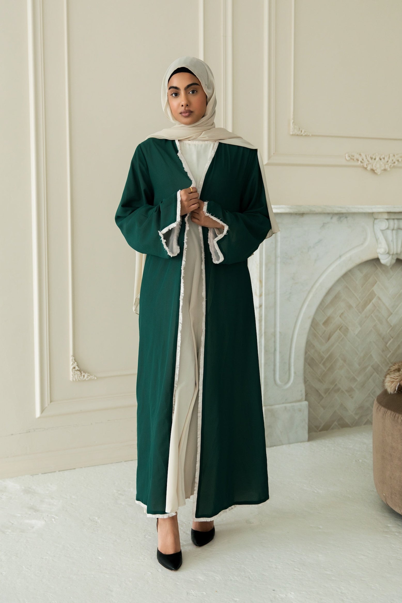 Alwan Reversible Kimono Abaya - Ivory Forest