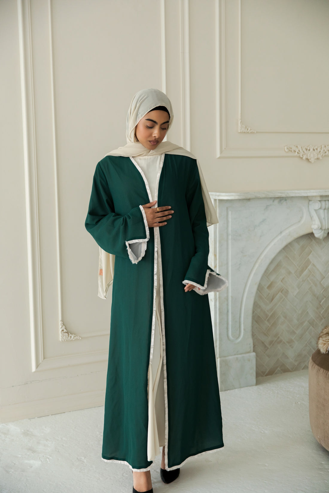 Alwan Reversible Kimono Abaya - Ivory Forest