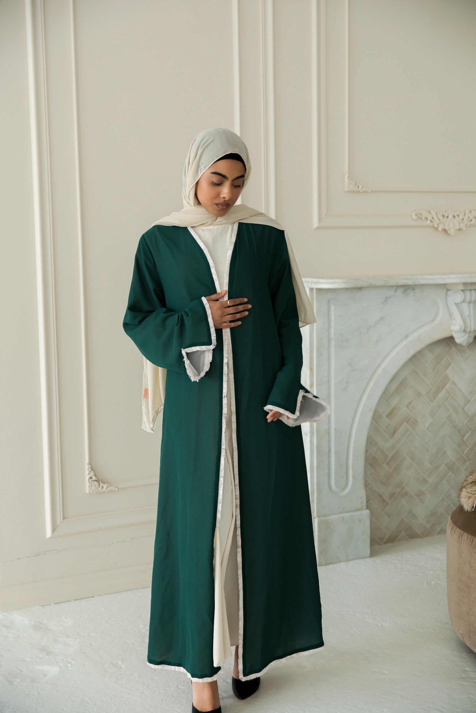 Alwan Reversible Kimono Abaya - Ivory Forest