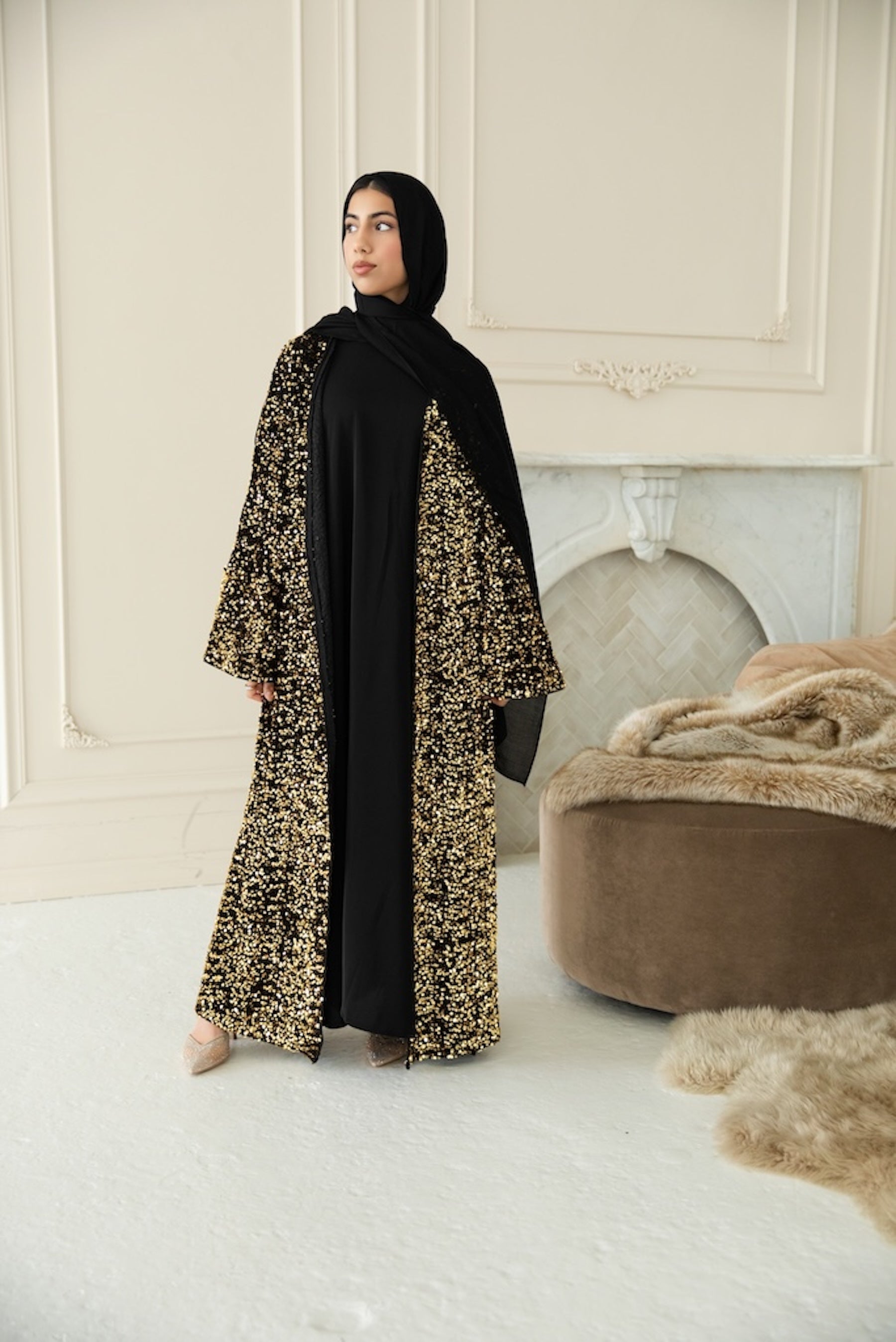 Ridaa Sequin Abaya - Liquid Gold