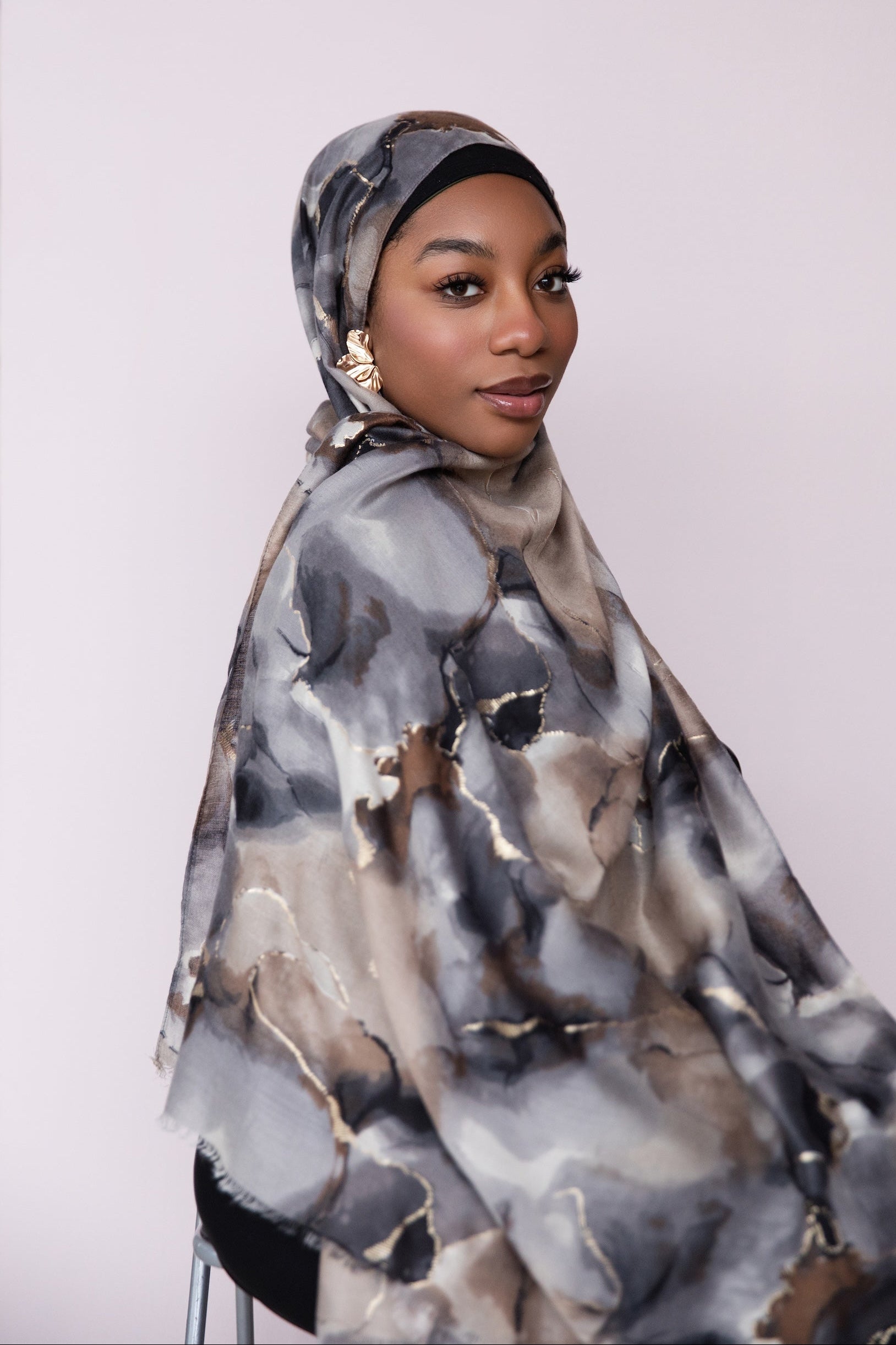 Bronze Petal Marble Printed Viscose