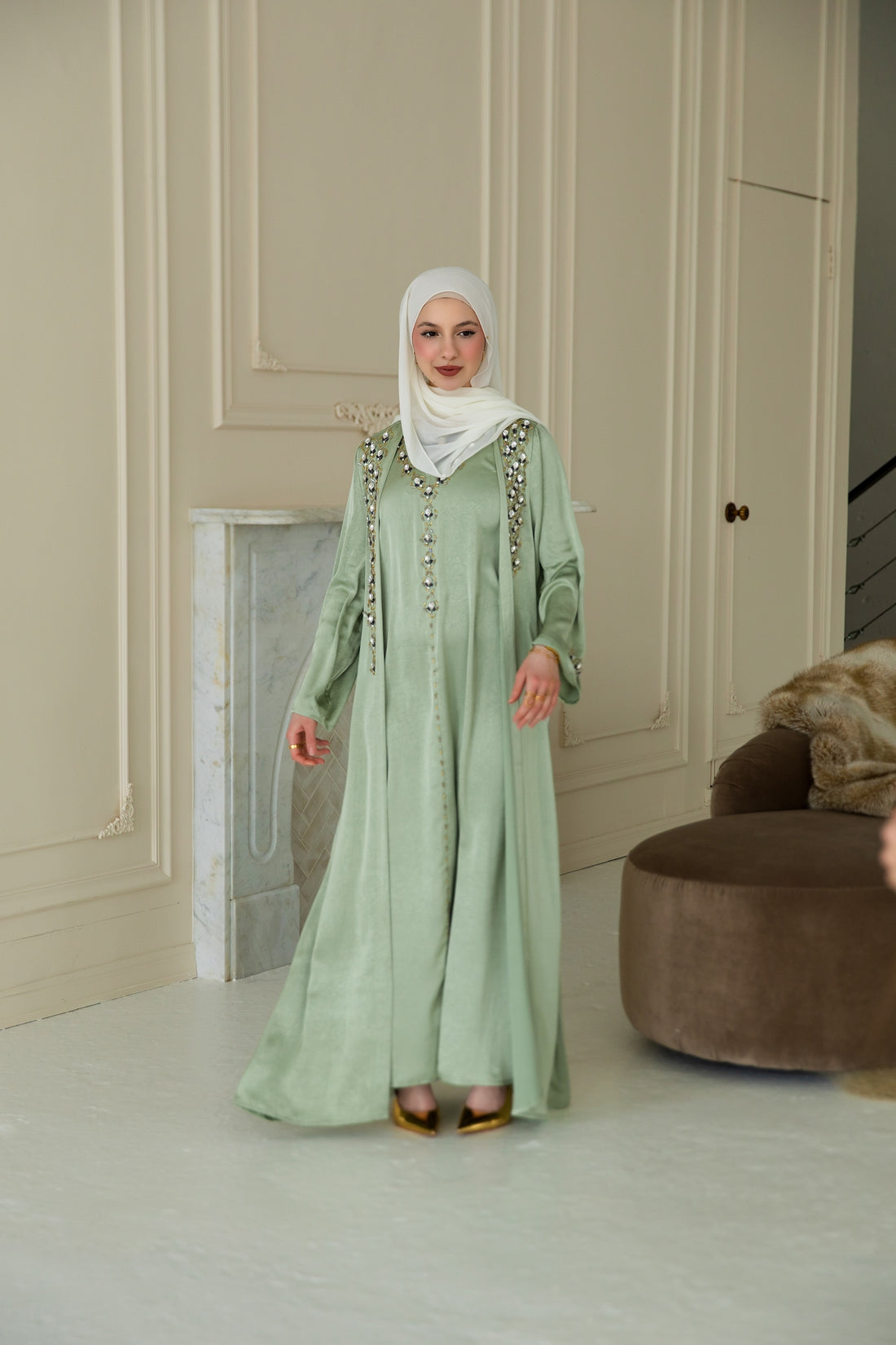 Inara Jewel Abaya Set - Pistachio