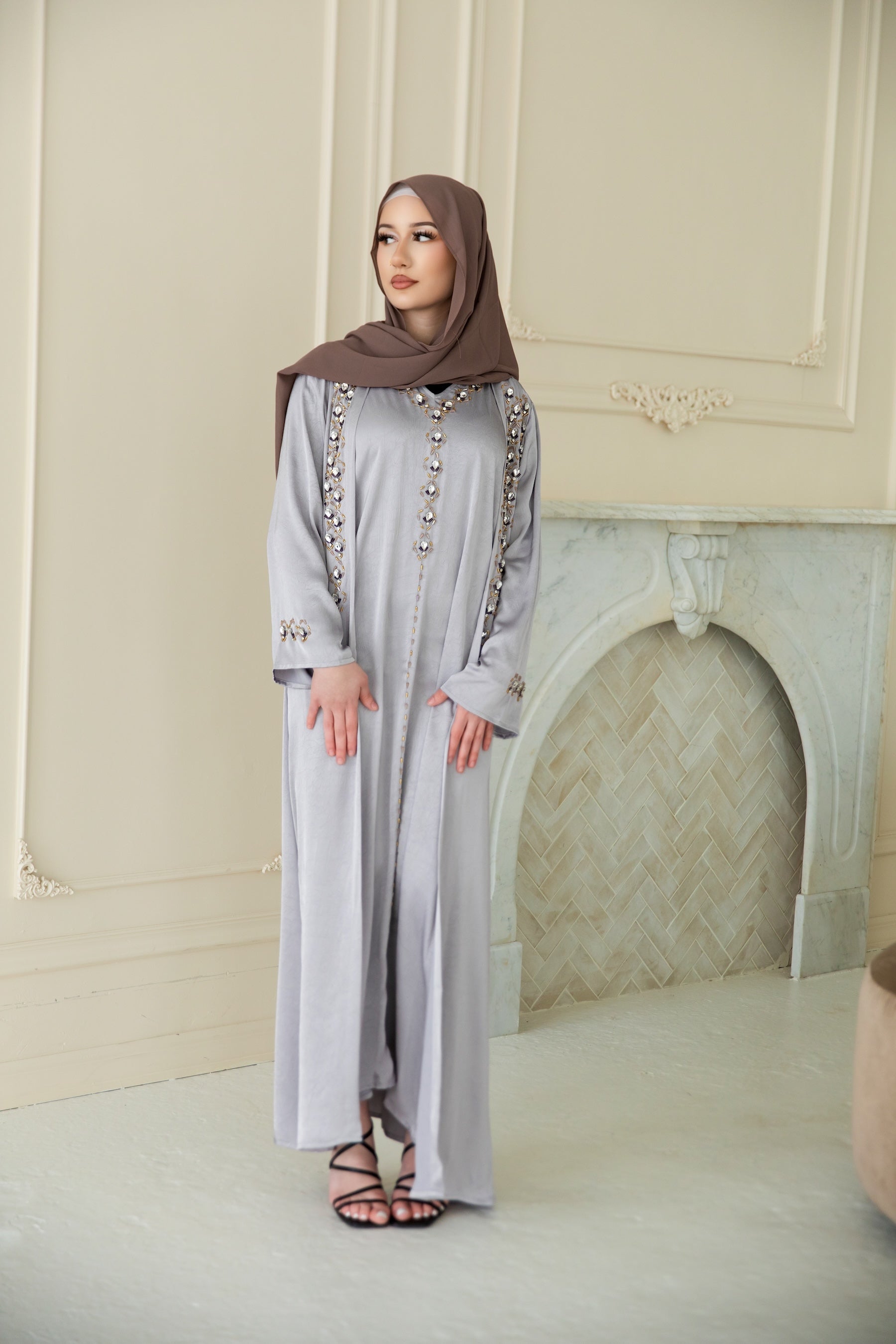 Inara Jewel Abaya Set - Lavender Gray