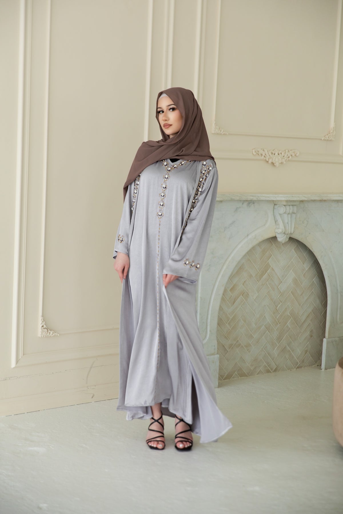 Inara Jewel Abaya Set - Lavender Gray