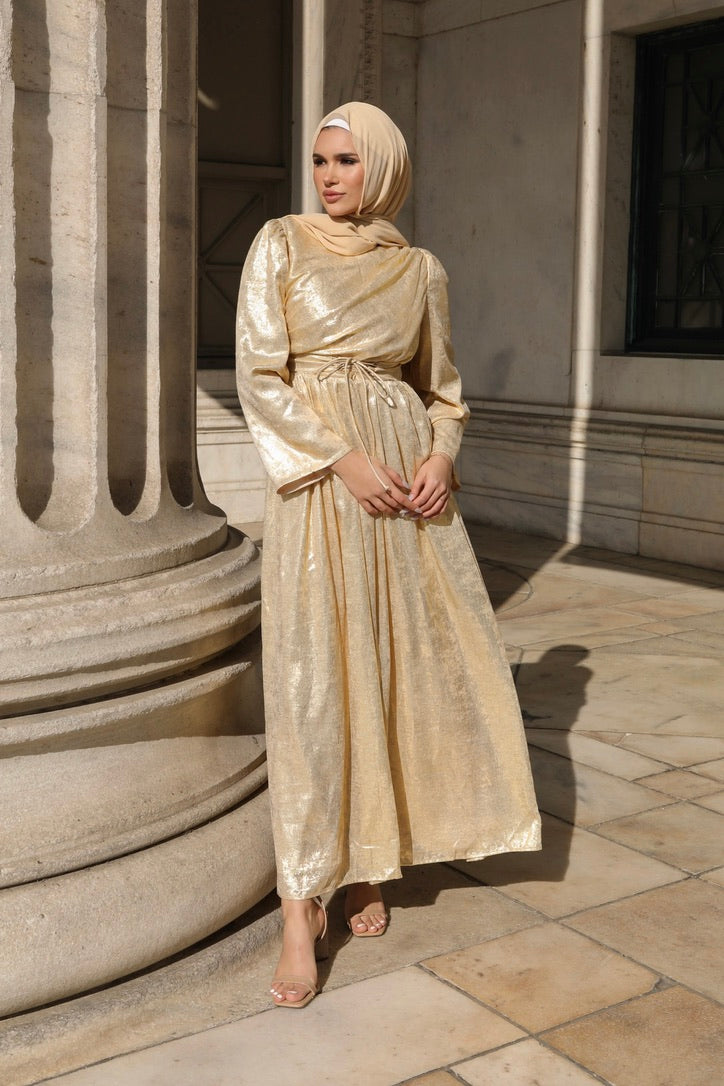 Hiba Metallic Maxi Gown - Gilded Gold