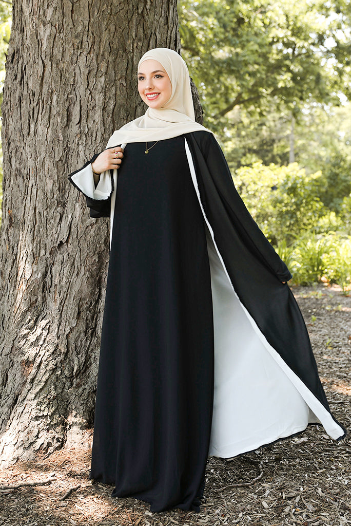 Alwan Reversible Kimono Abaya - Black & White