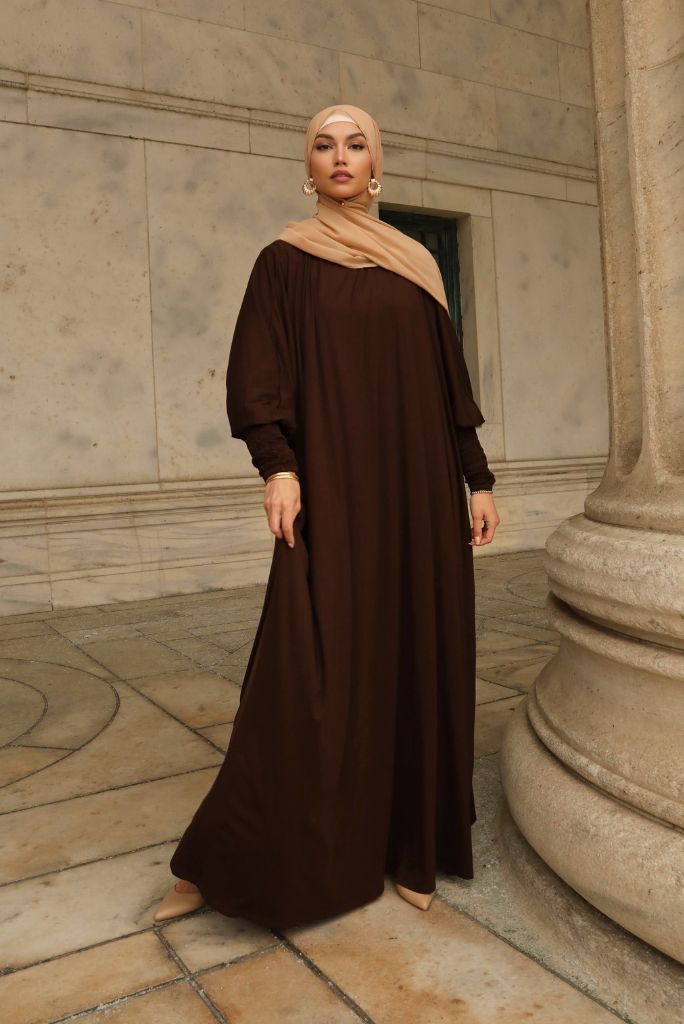 brown abaya dress Two Piece Open Abaya With Slip Dark Brown | Modest Open Abayas