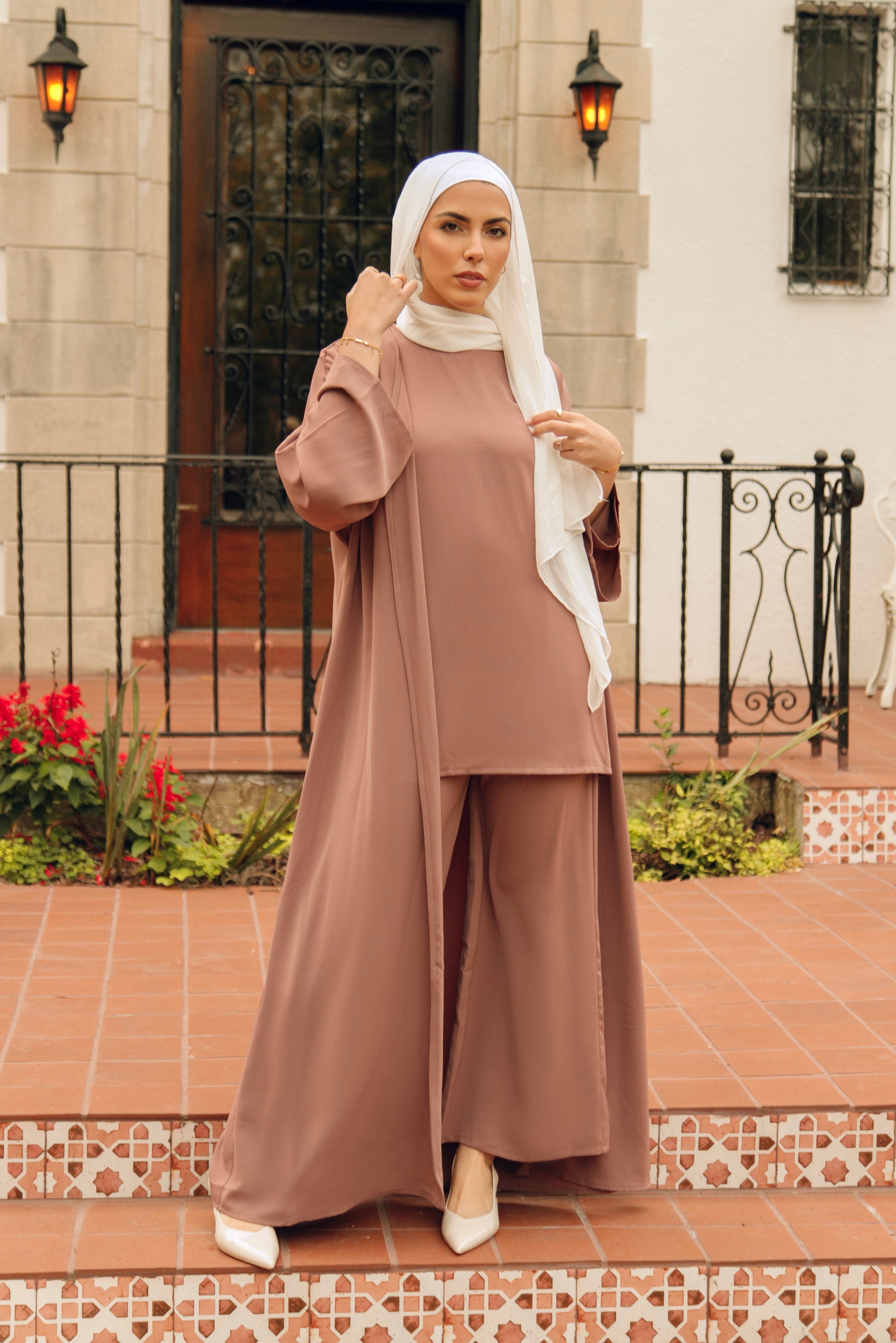 Serene Three Piece Abaya Matching Set - Autumn Maple