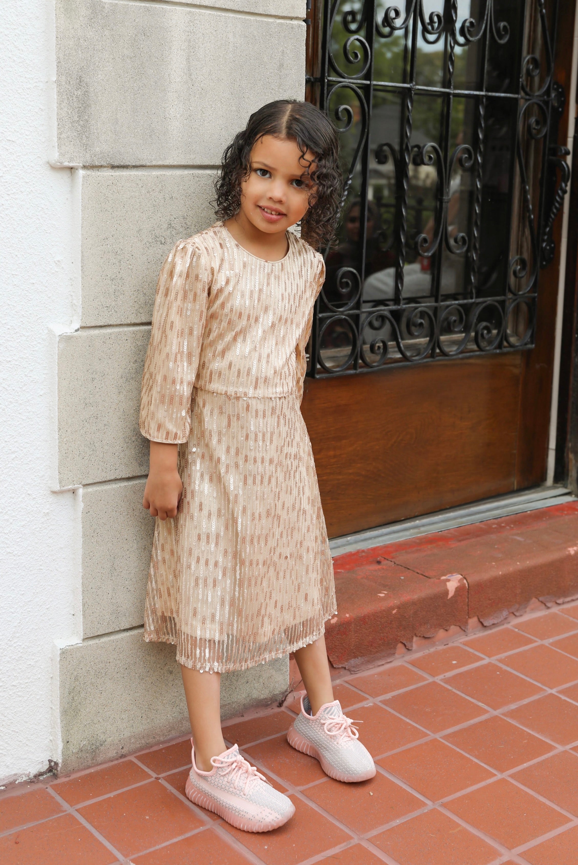 dusty gold dress Glitter Dust Gold Embellished Maxi Dress - $128