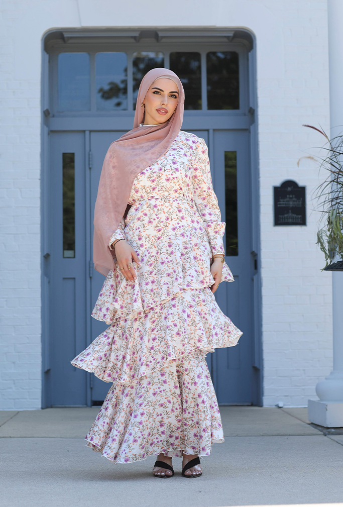 Multi ColorSeville Layered Satin Gown - Floral Bloom S / 56 / Multi Color| Niswa Fashion Multi ColorSeville Layered Satin Gown - Floral Bloom S / 56 / Multi Color| Niswa Fashion