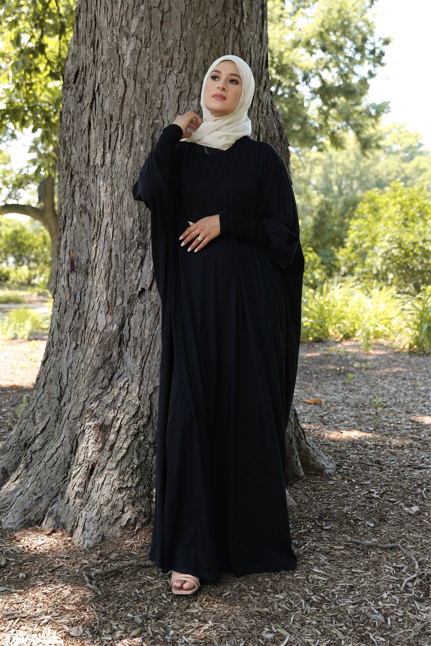 Madinah Smocked Sleeve Batwing Abaya - Black