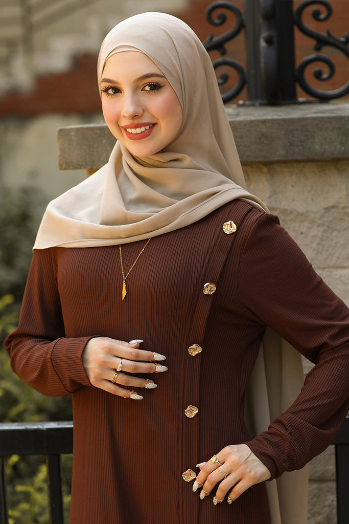 Lujain Ribbed Dress - Mocha Brown