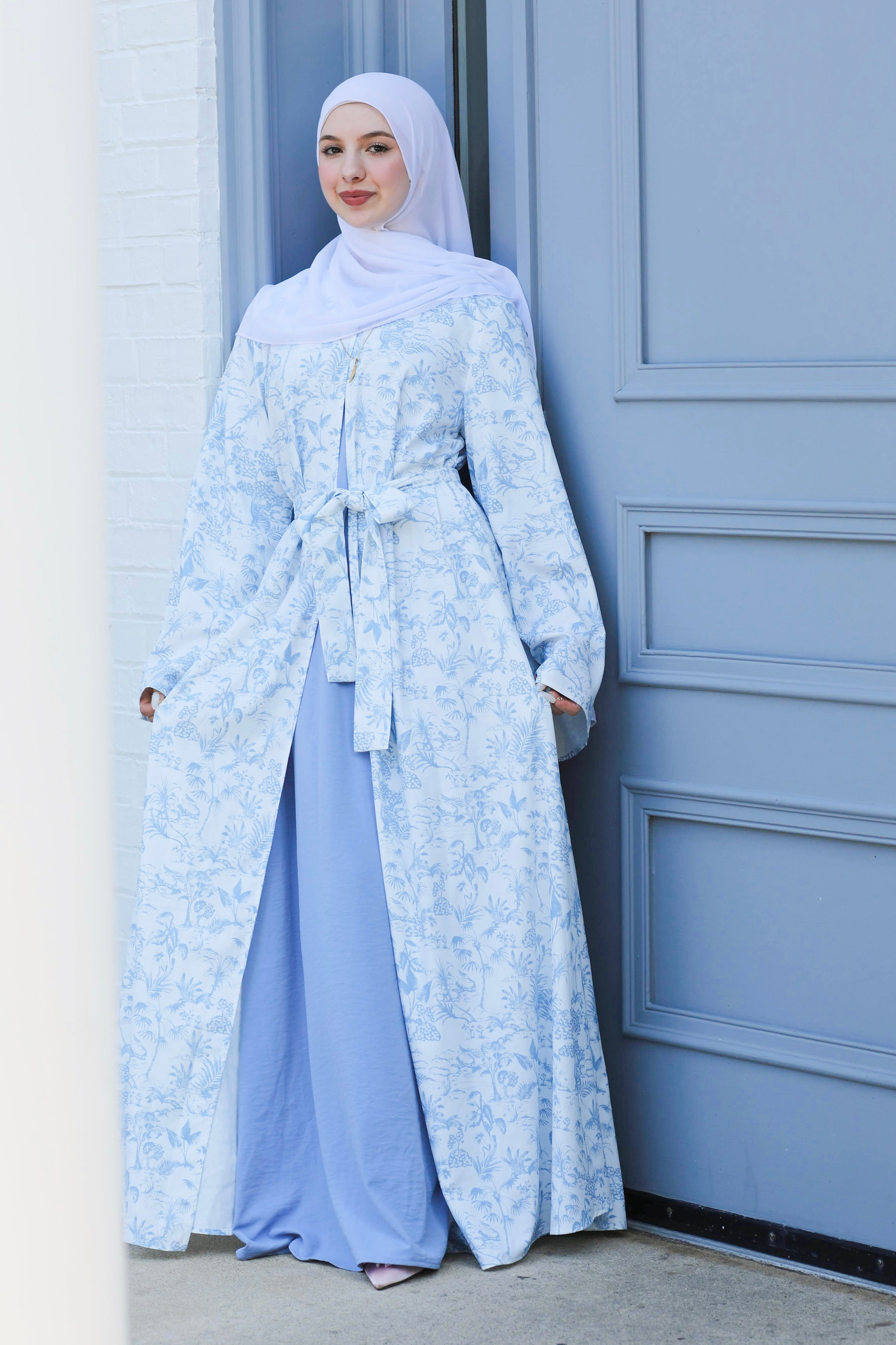Nawar Toile Kimono Abaya – Bleu