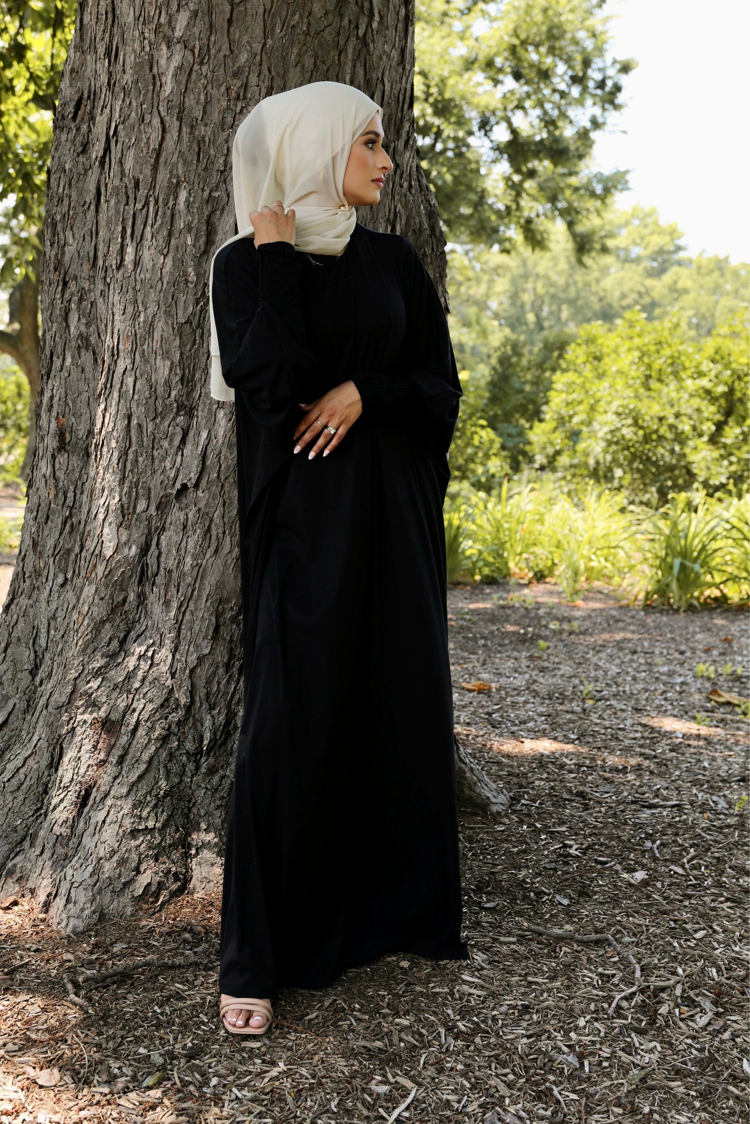 Madinah Smocked Sleeve Batwing Abaya - Black