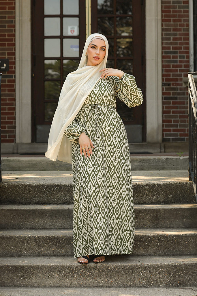 Tasneem Diamond Print Maxi - Olive Mosaic