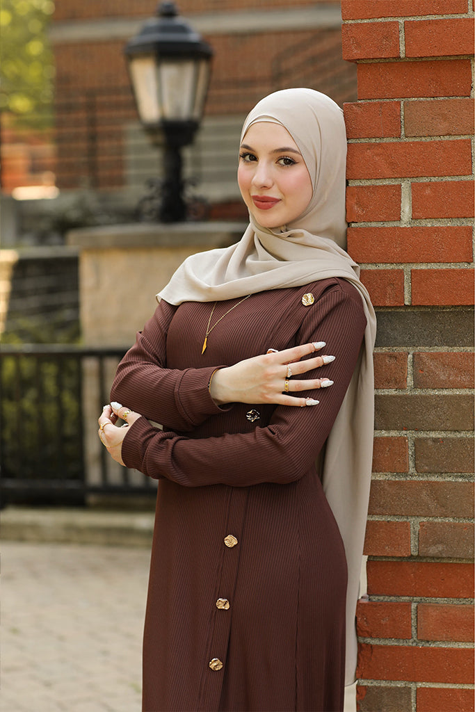 Lujain Ribbed Dress - Mocha Brown