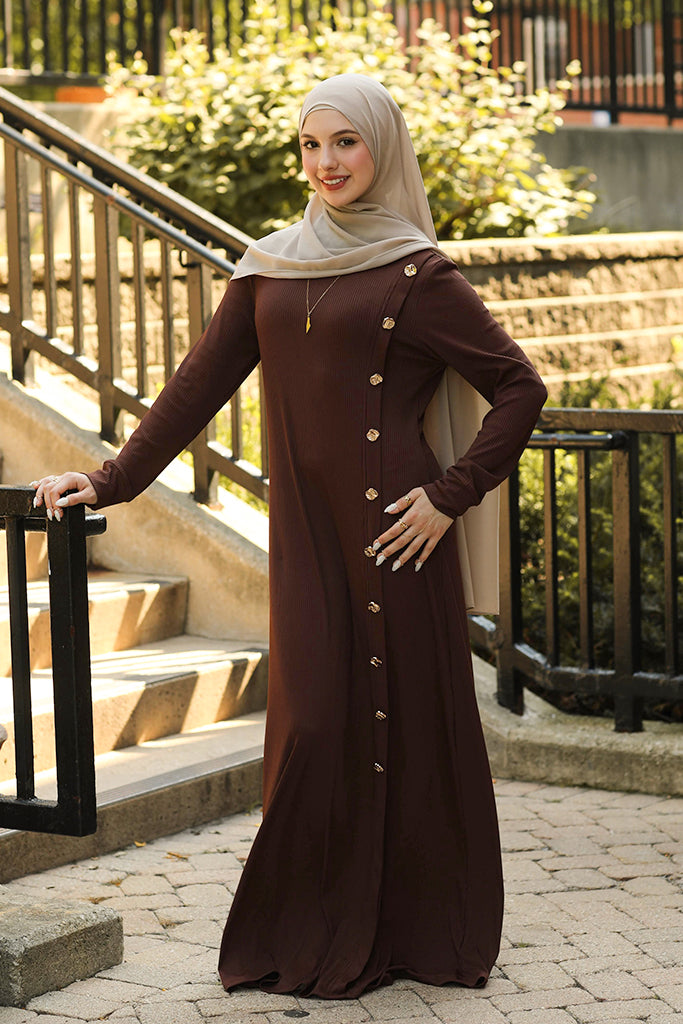 Lujain Ribbed Dress - Mocha Brown