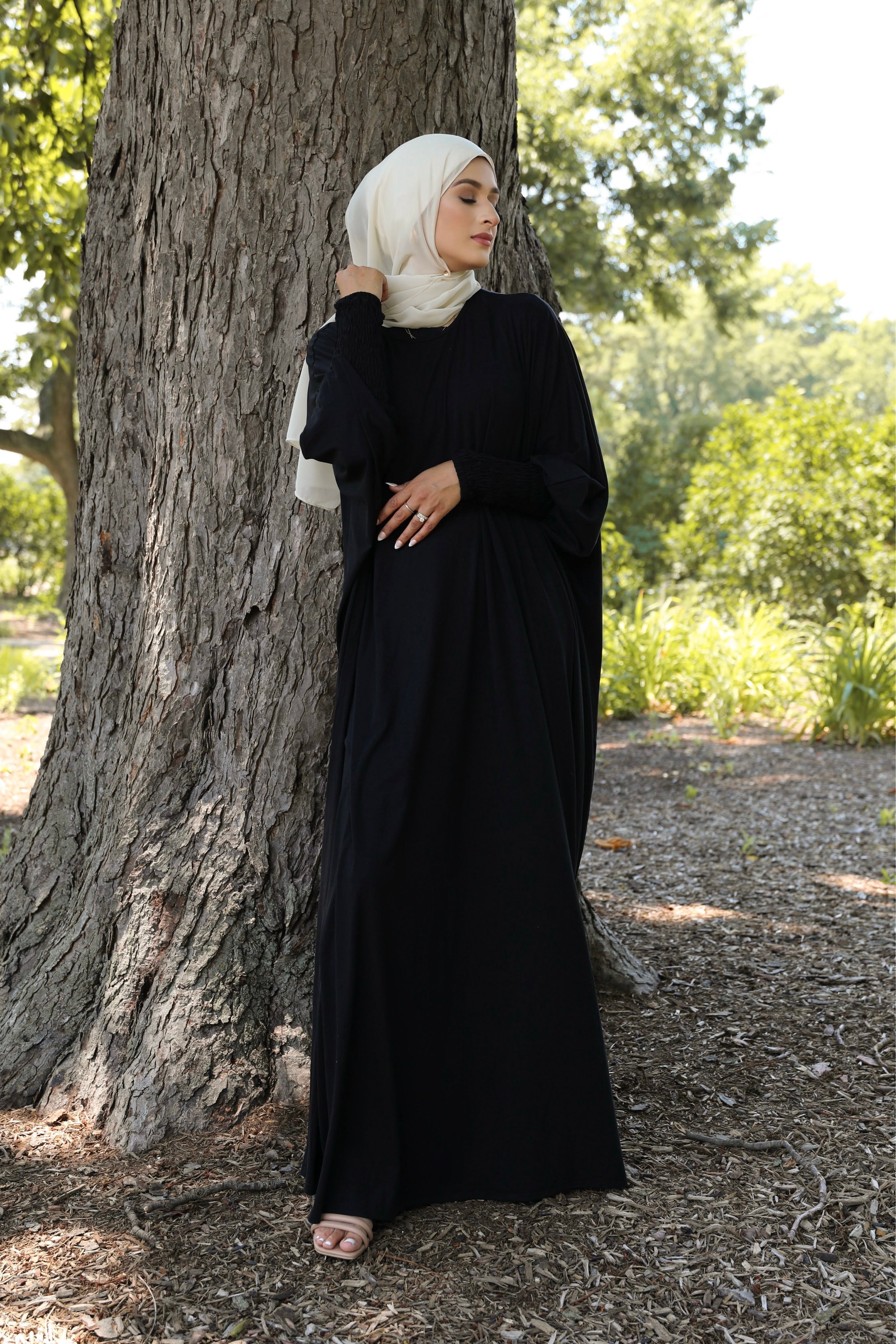 Madinah Smocked Sleeve Batwing Abaya - Black