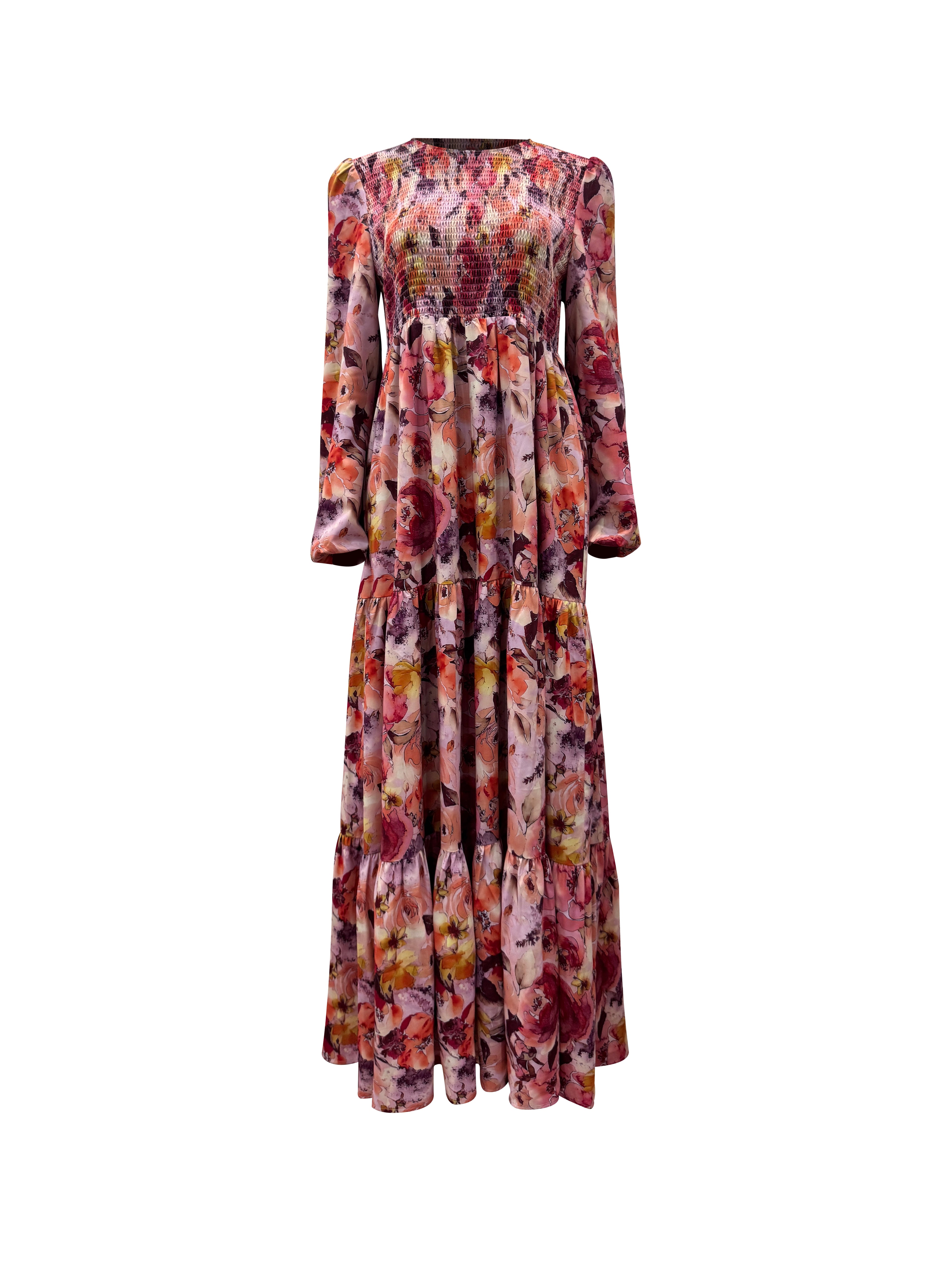 Nawar Smocked Maxi Dress - Fall Sunset