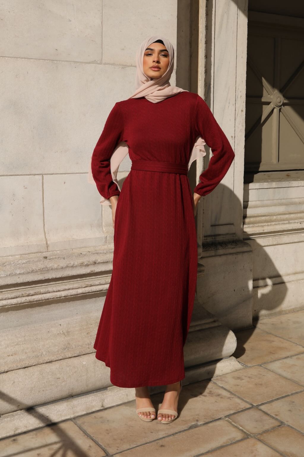 Ayesha Knit Maxi Gown - Ruby Red | XL | Knit Blend | Stretchy, Warm, Knit Embossed Design, Long Sleeve, Round Collar | Clothing | Niswa Fashion Ayesha Knit Maxi Gown - Ruby Red | XL | Knit Blend | Stretchy, Warm, Knit Embossed Design, Long Sleeve, Round Collar | Clothing | Niswa Fashion