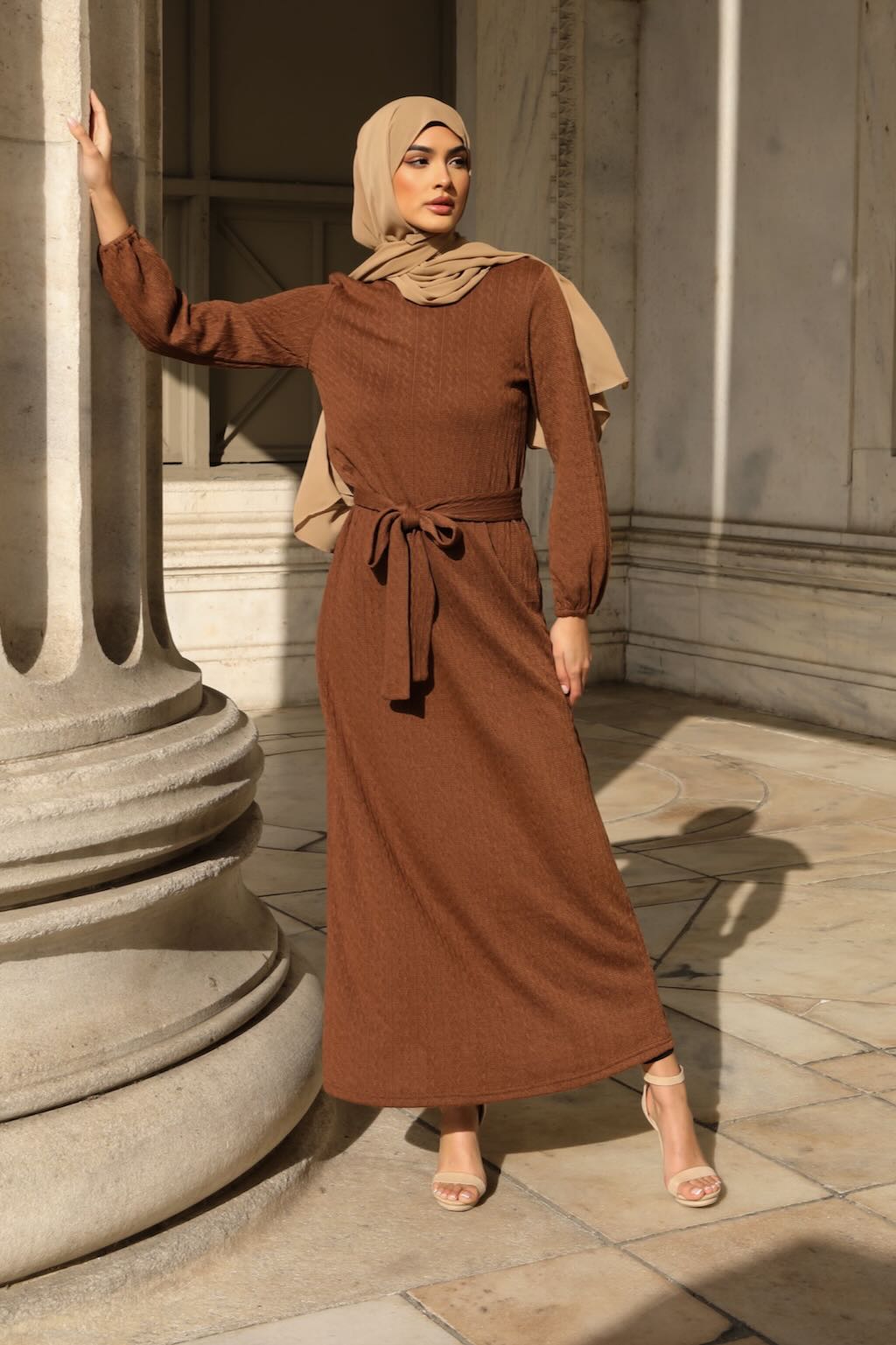 Ayesha Knit Maxi Gown - Brownie | XL | Knit Blend | Stretchy, Warm, Knit Embossed Design, Long Sleeve, Round Collar | Clothing | Niswa Fashion Ayesha Knit Maxi Gown - Brownie | XL | Knit Blend | Stretchy, Warm, Knit Embossed Design, Long Sleeve, Round Collar | Clothing | Niswa Fashion
