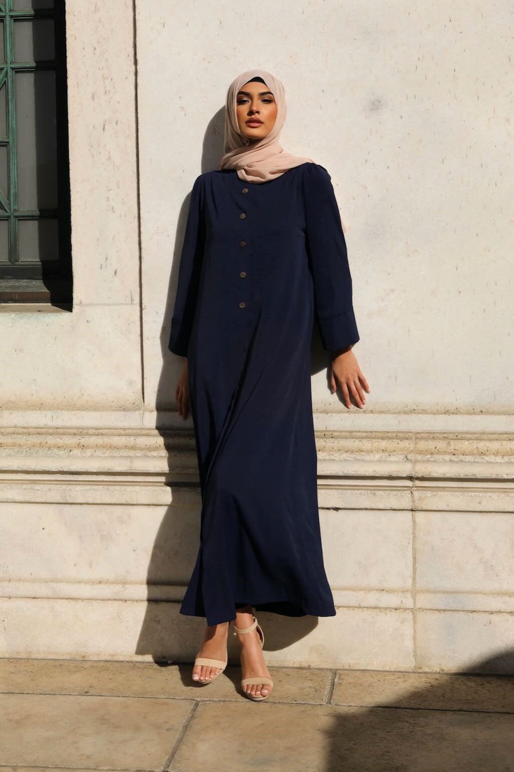 Maryam Button Abaya - Midnight Blue