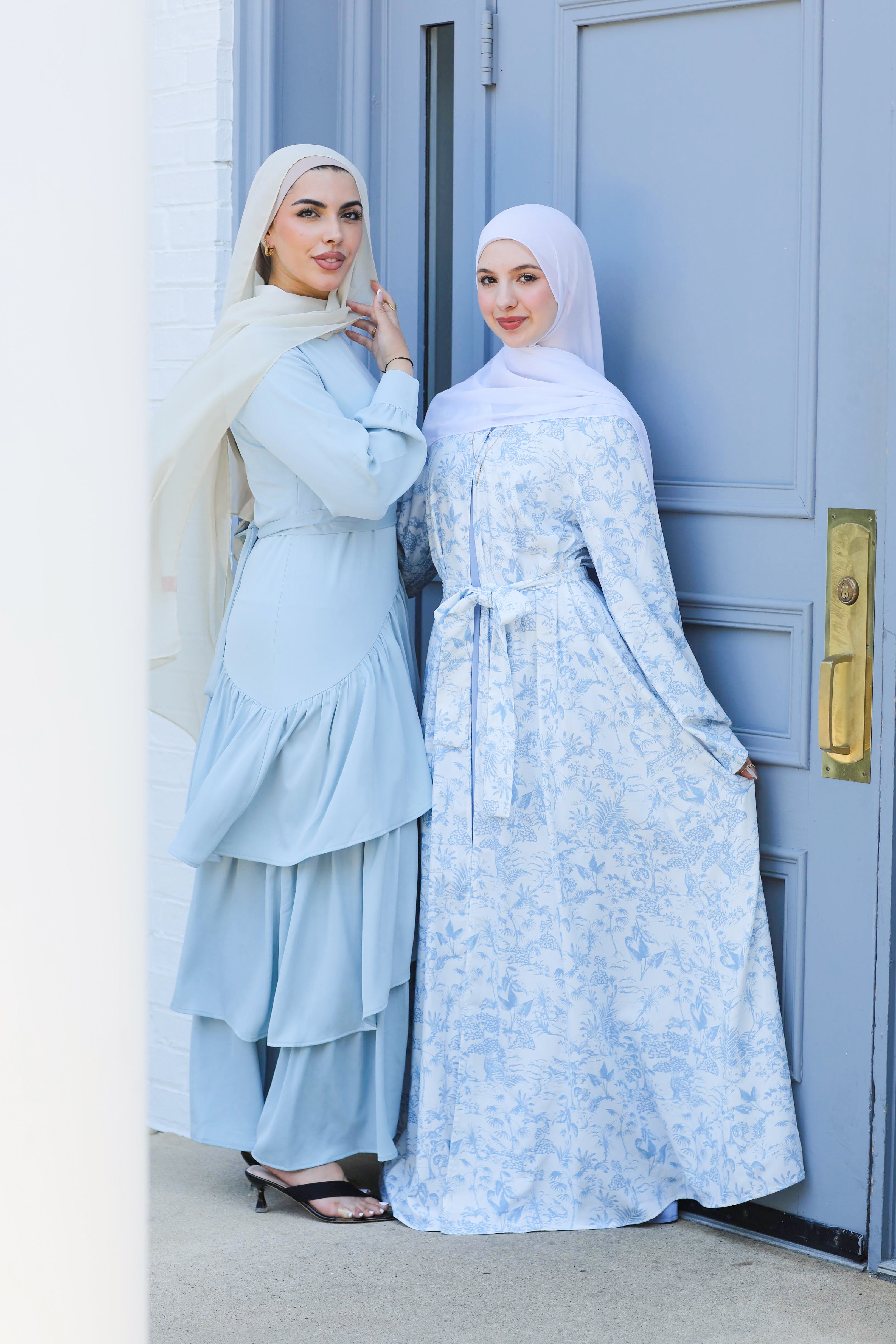 Nawar Toile Kimono Abaya – Bleu