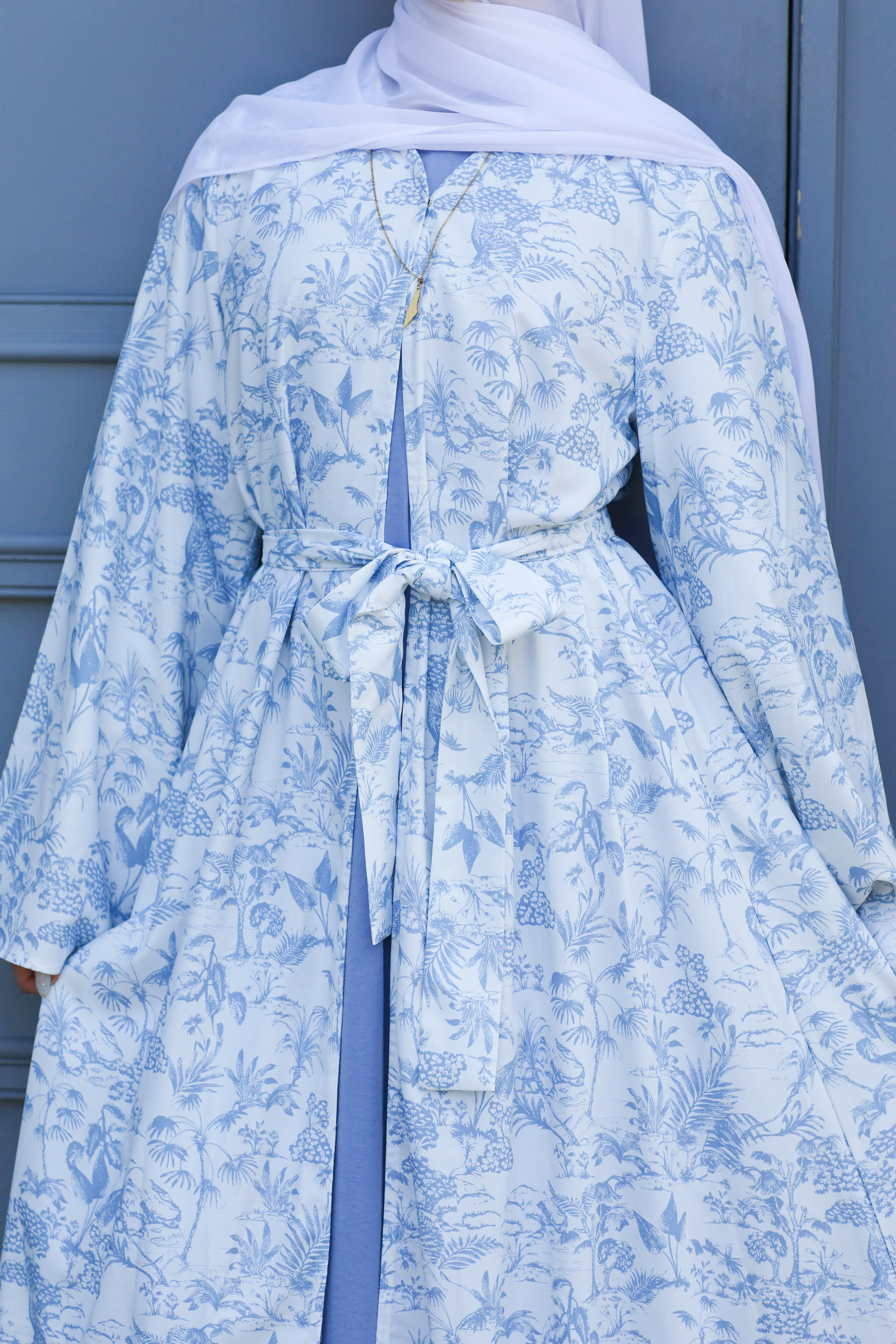 Nawar Toile Kimono Abaya – Bleu