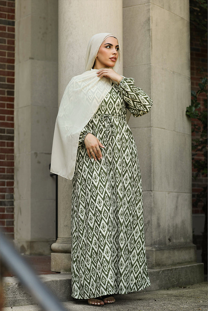 Tasneem Diamond Print Maxi - Olive Mosaic