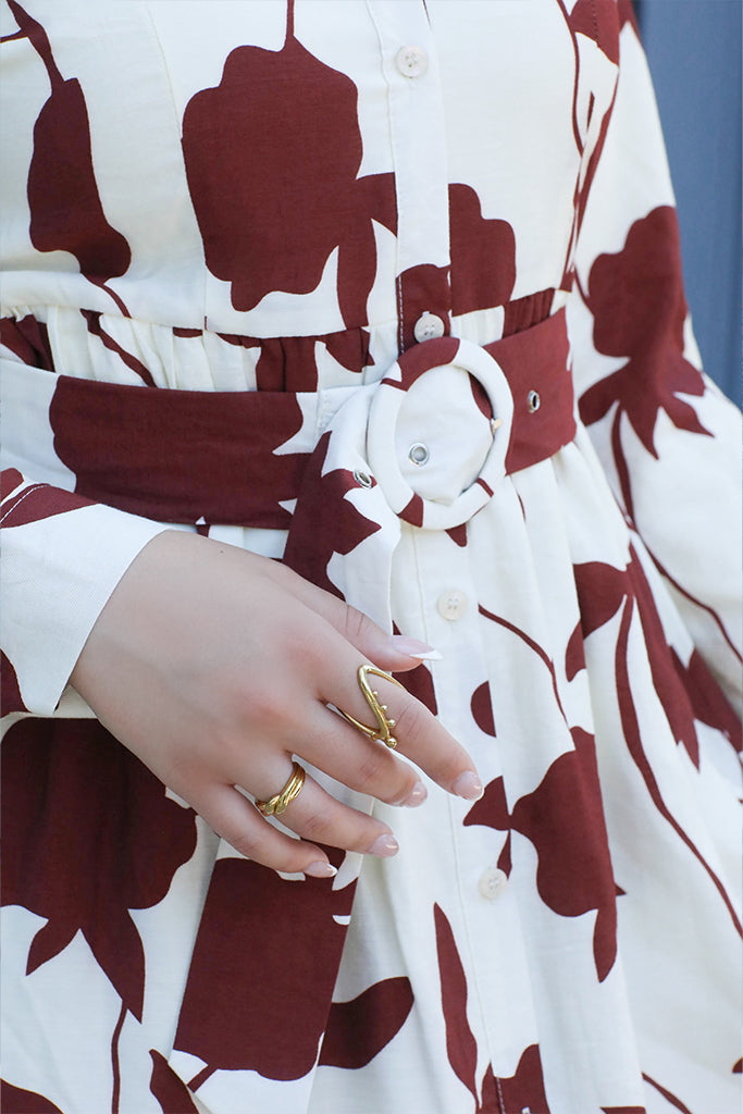 Reem Button Floral Maxi - Carnation