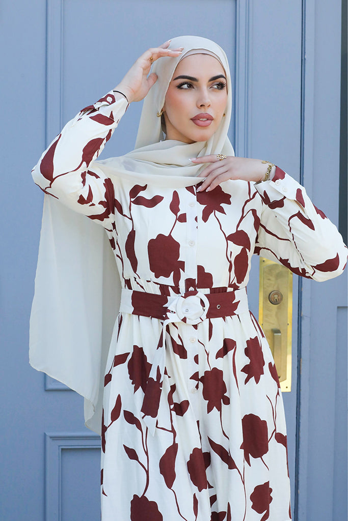 Reem Button Floral Maxi - Carnation
