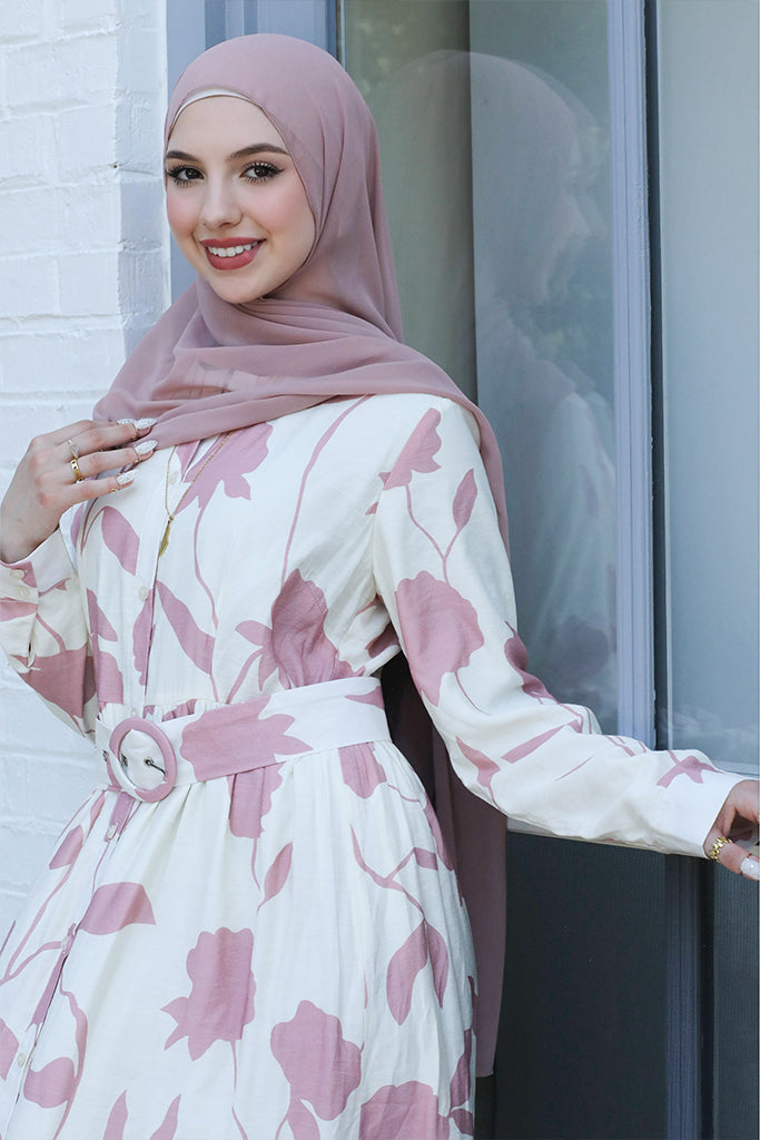 Reem Button Floral Maxi - Rosewood Petal