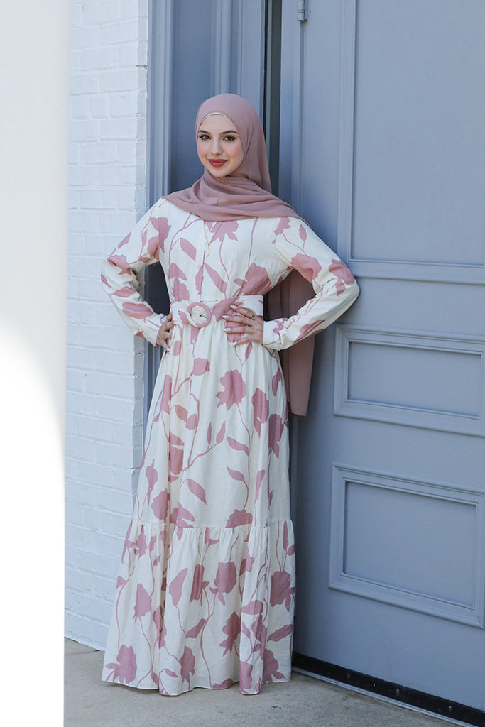 Reem Button Floral Maxi - Rosewood Petal