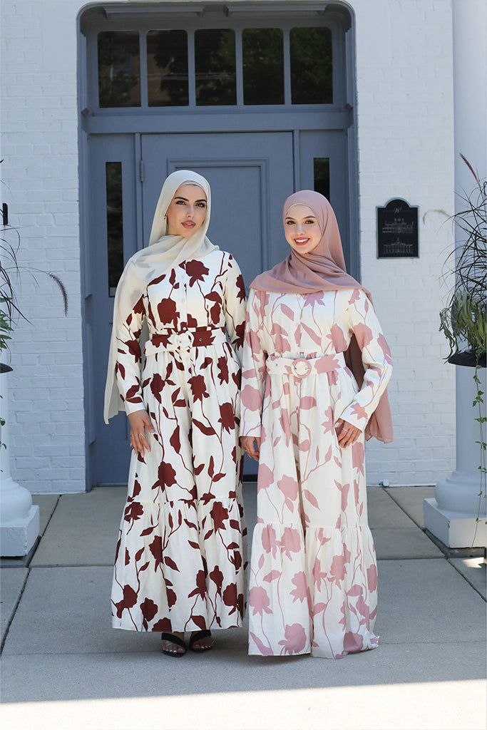 Reem Button Floral Maxi - Rosewood Petal