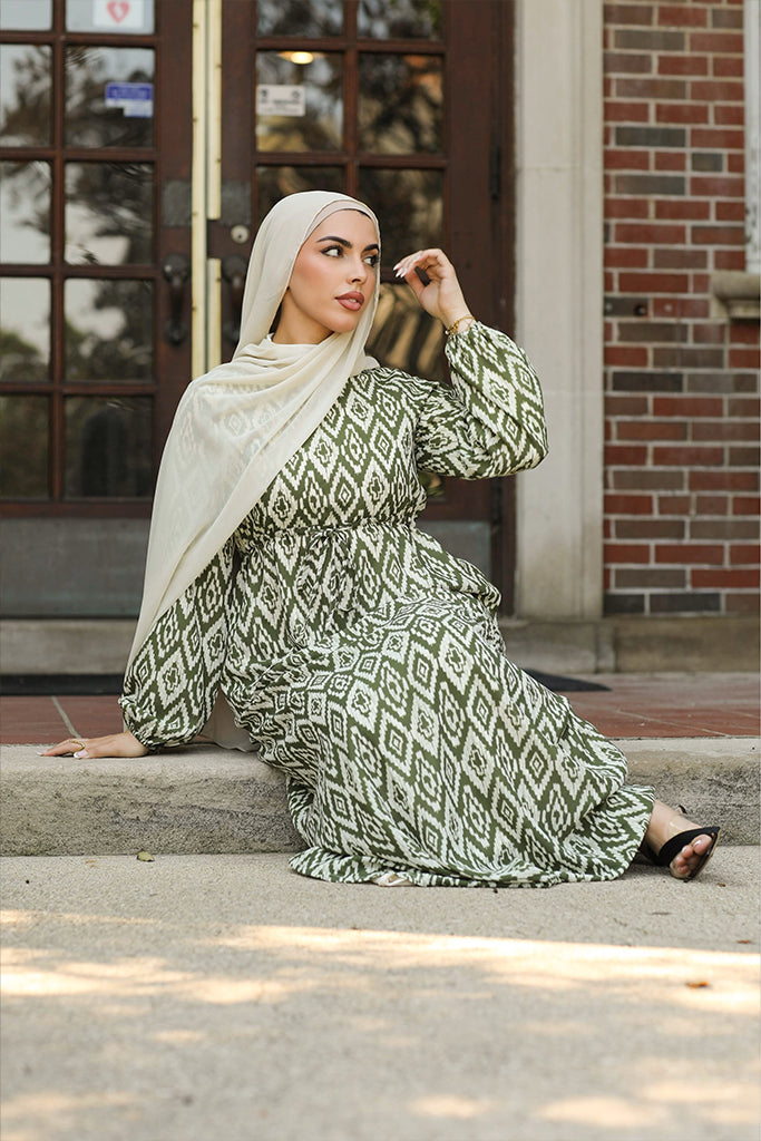 Tasneem Diamond Print Maxi - Olive Mosaic