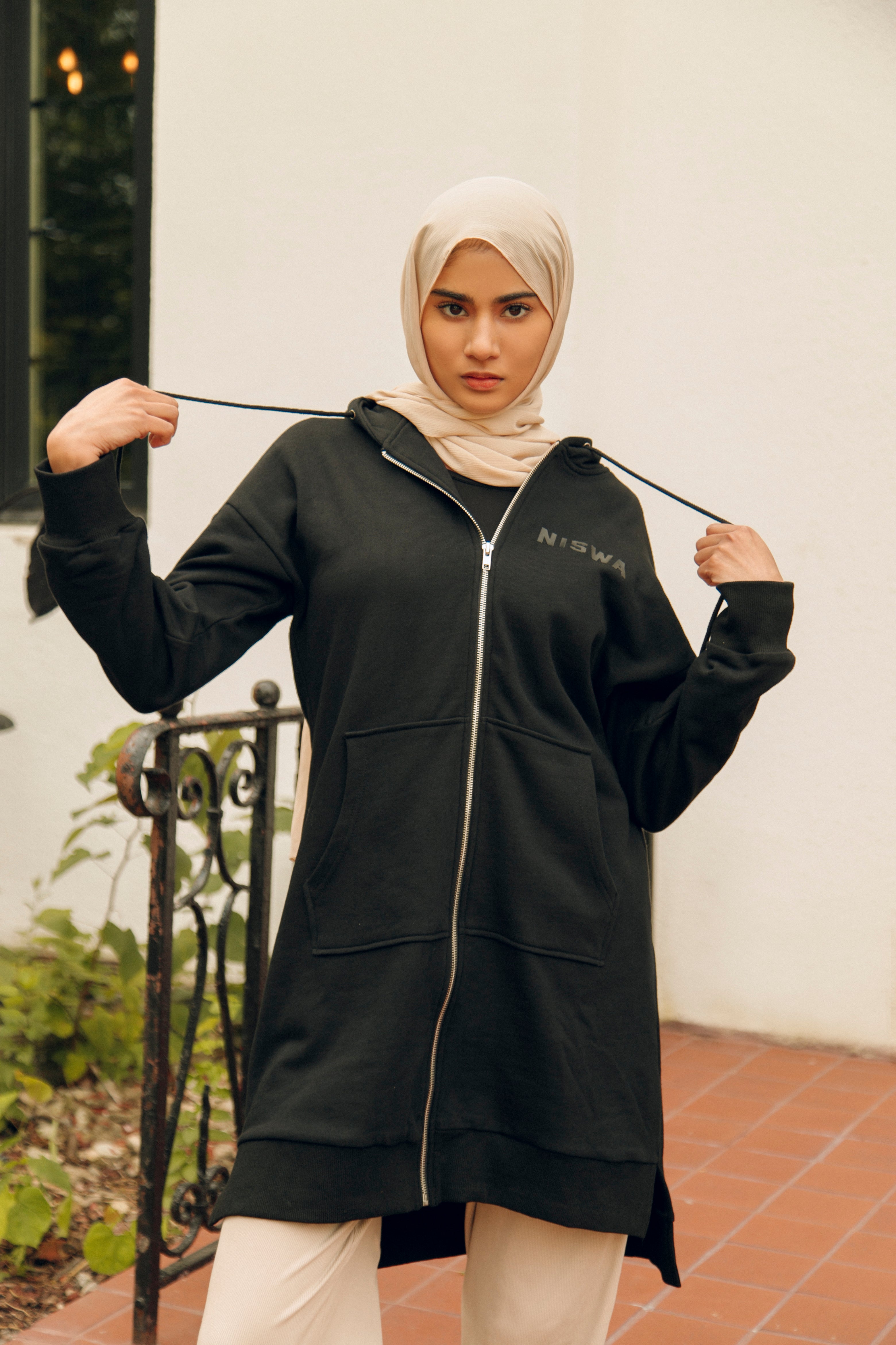 Niswa Zip-Up Hoodie - Black