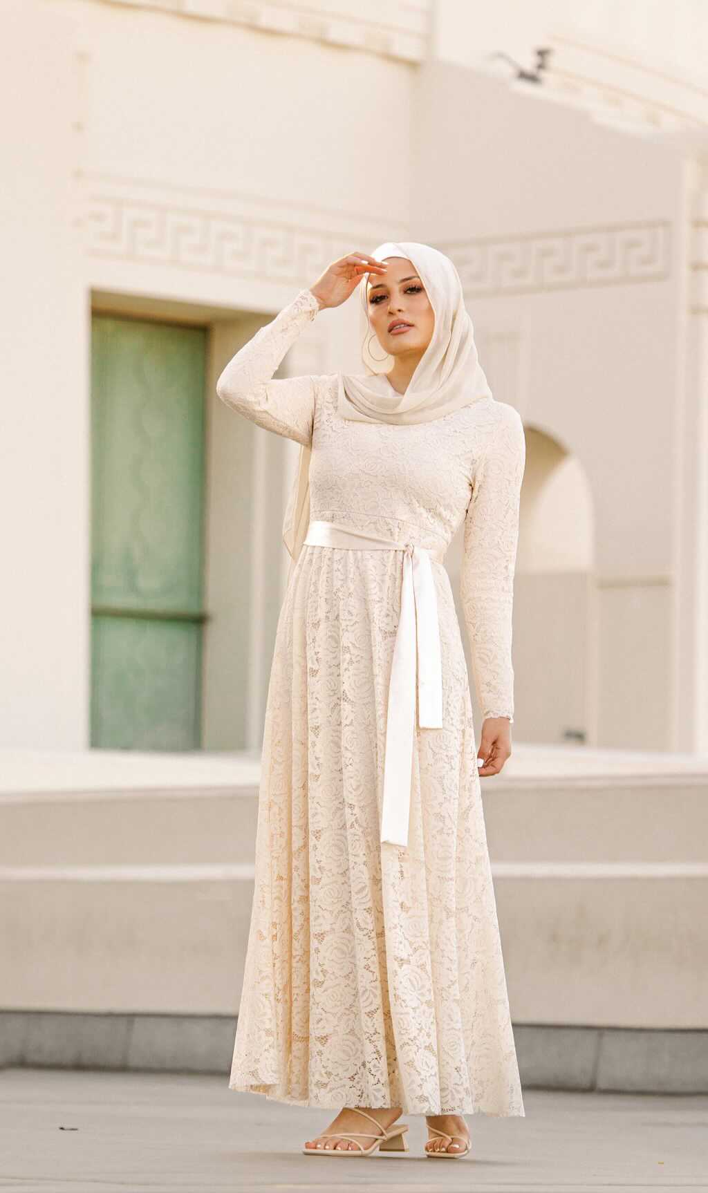 Venetian Maxi Gown - Snowflake | XS - 60 | Intricate Embroidery, Light Lace Overlay, Detachable Satin Belt | Mixed Fabrics Venetian Maxi Gown - Snowflake | XS - 60 | Intricate Embroidery, Light Lace Overlay, Detachable Satin Belt | Mixed Fabrics