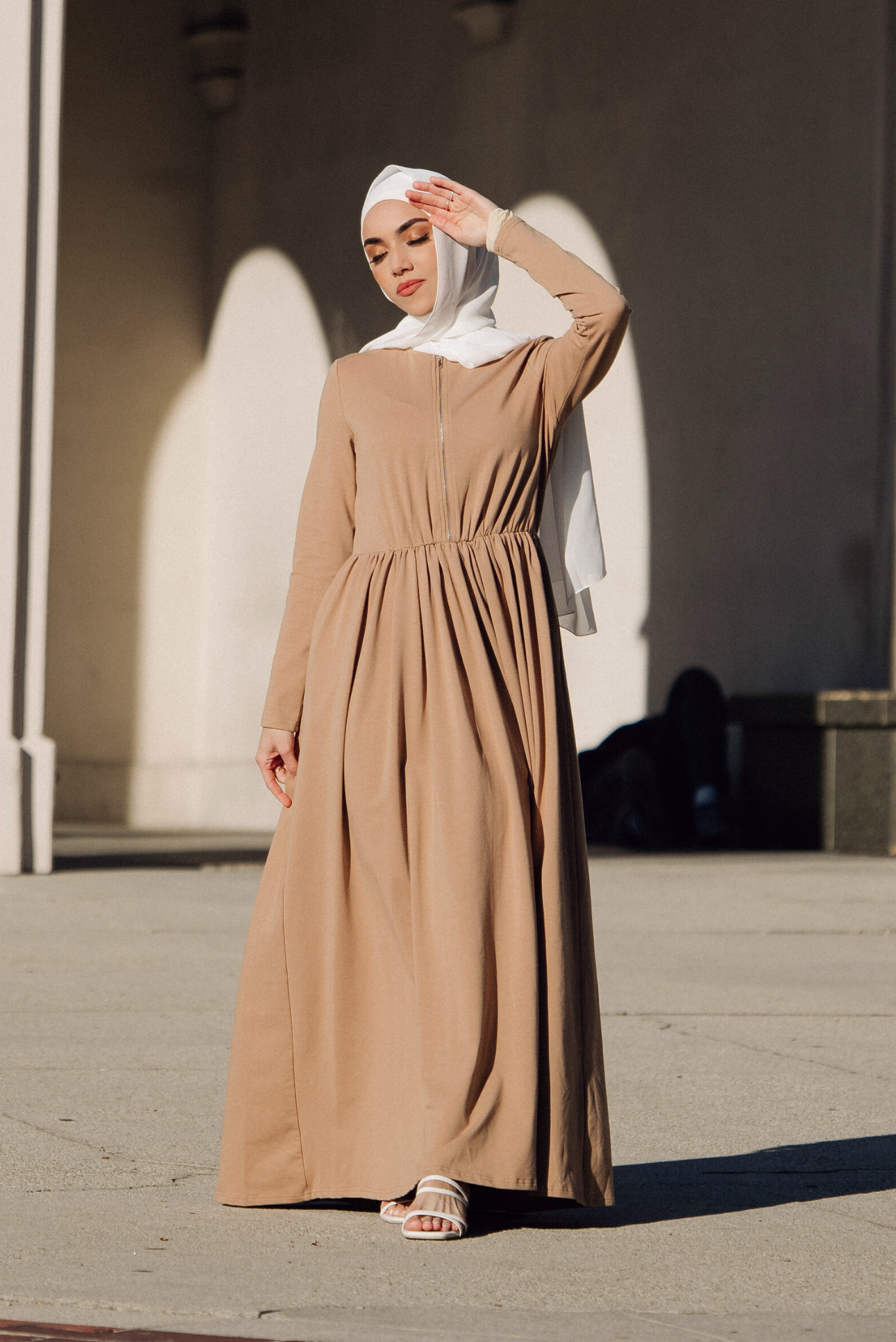 Aminah Zipper Jersey Dress - Cocoa Bean