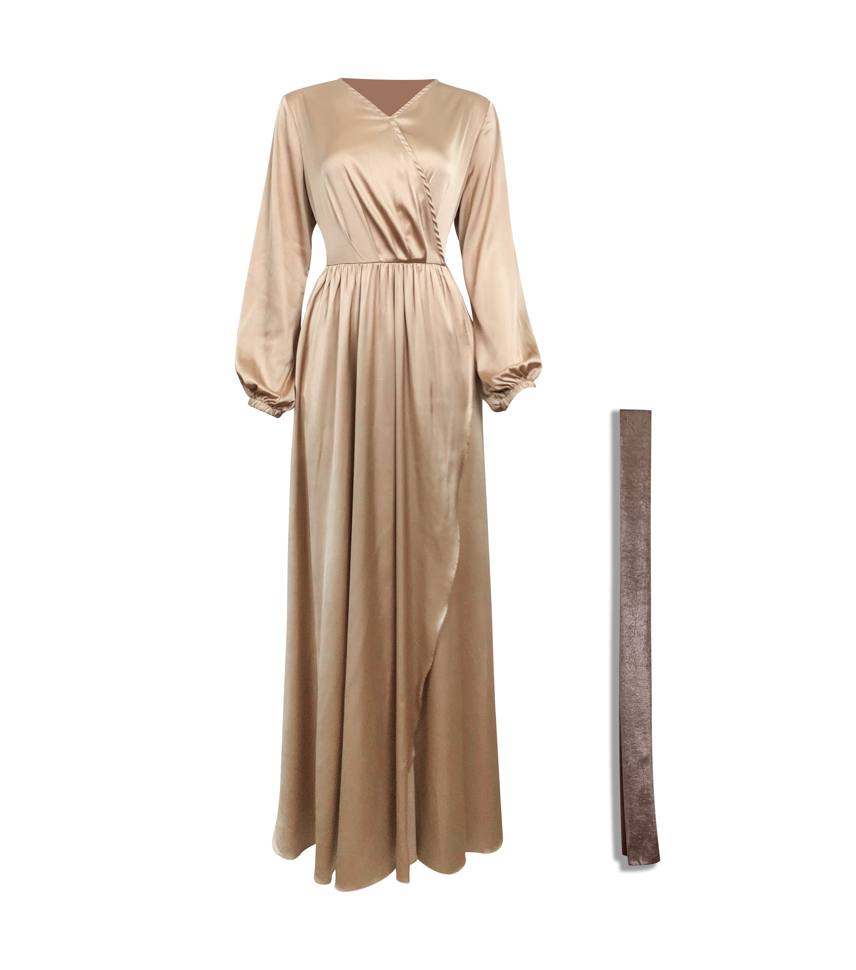 Modest Satin Dress - Gold Champagne-Niswa Fashion