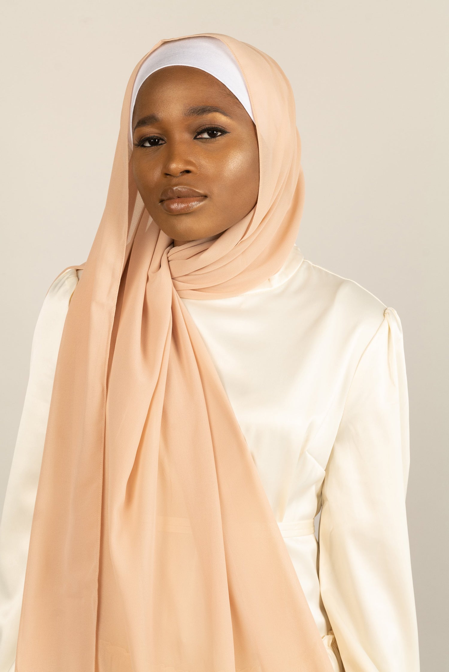 ALLURING ALMOND Georgette Chiffon Scarf-AllScarves-Niswa Fashion