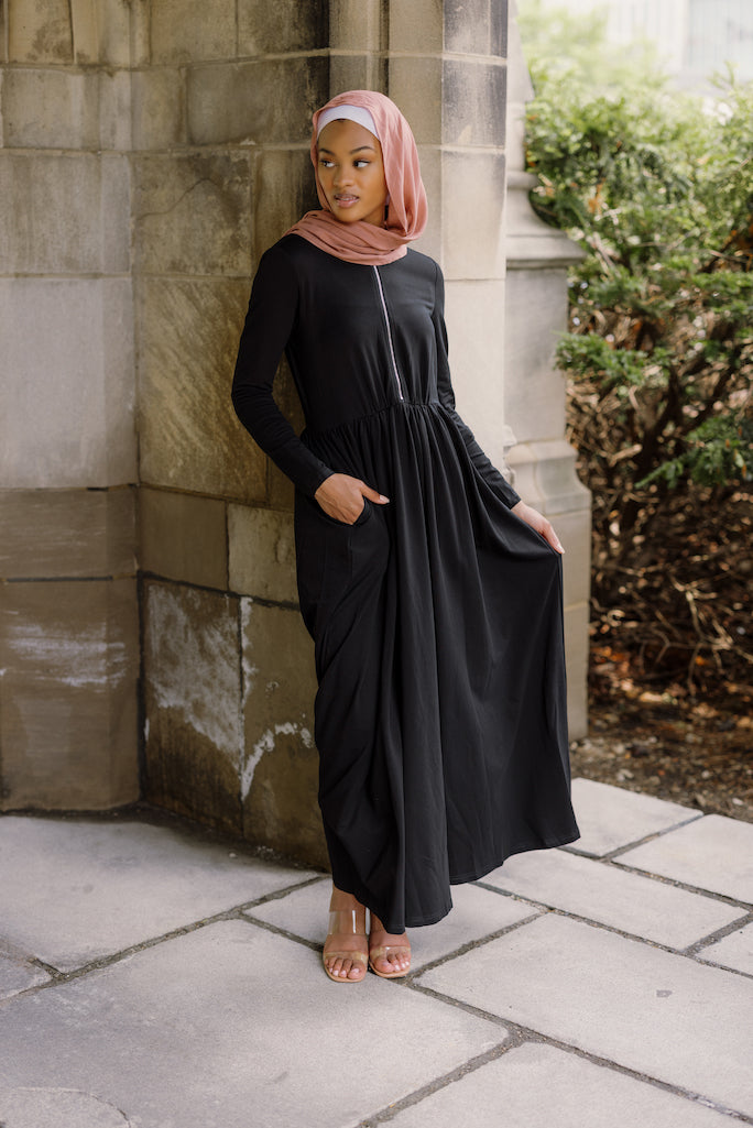 Aminah Zipper Jersey Dress - Black